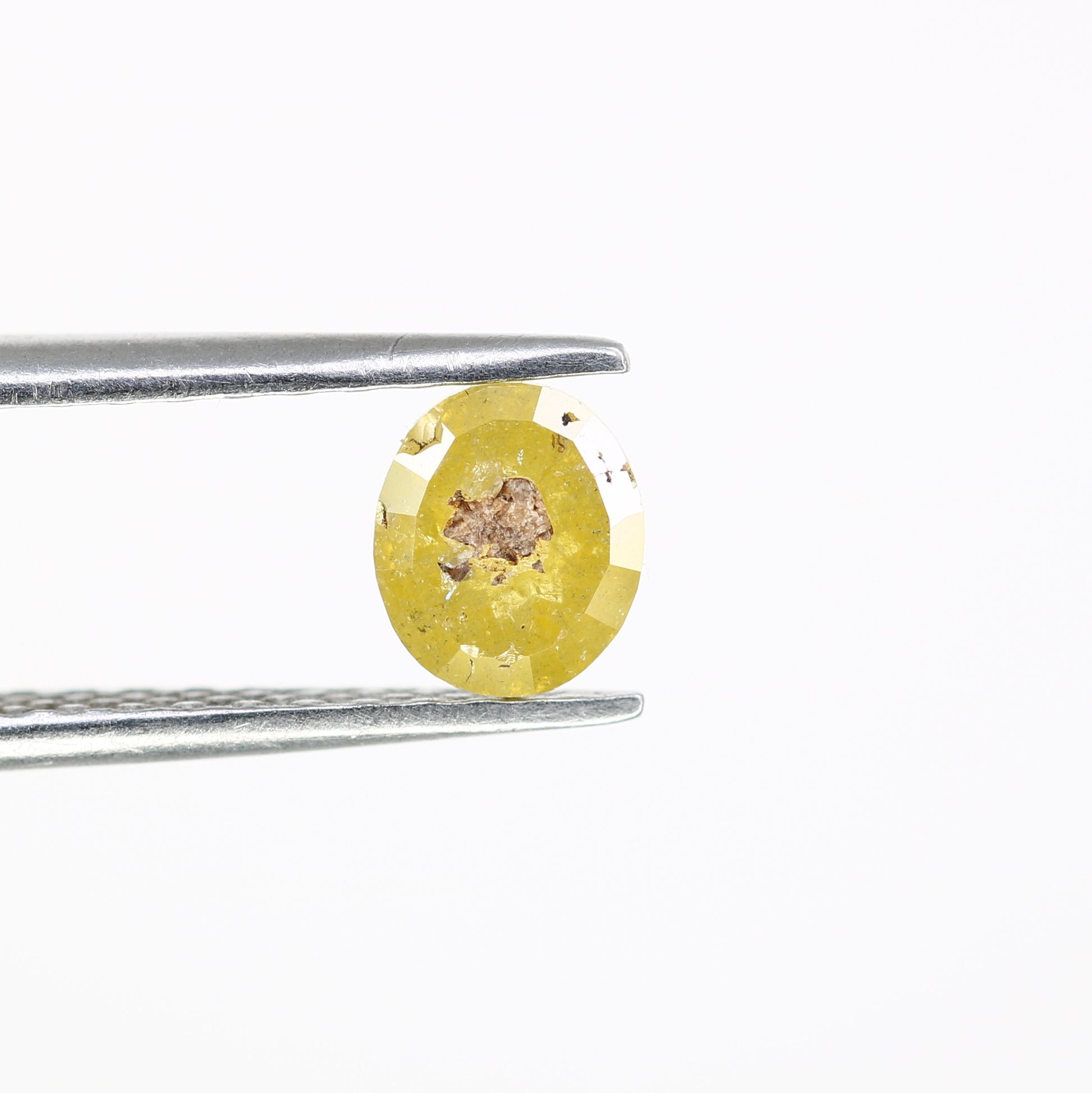 0.74 CT 5.8 x 5.0 MM Natural Yellow Rustic Ova Cut Diamond For Engagement Ring - JayKrishna Diamond