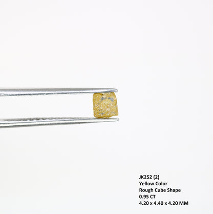 0.95 CT Fancy Yellow Natural Loose Unique Congo Cube Shape Rough Diamond - JayKrishna Diamond