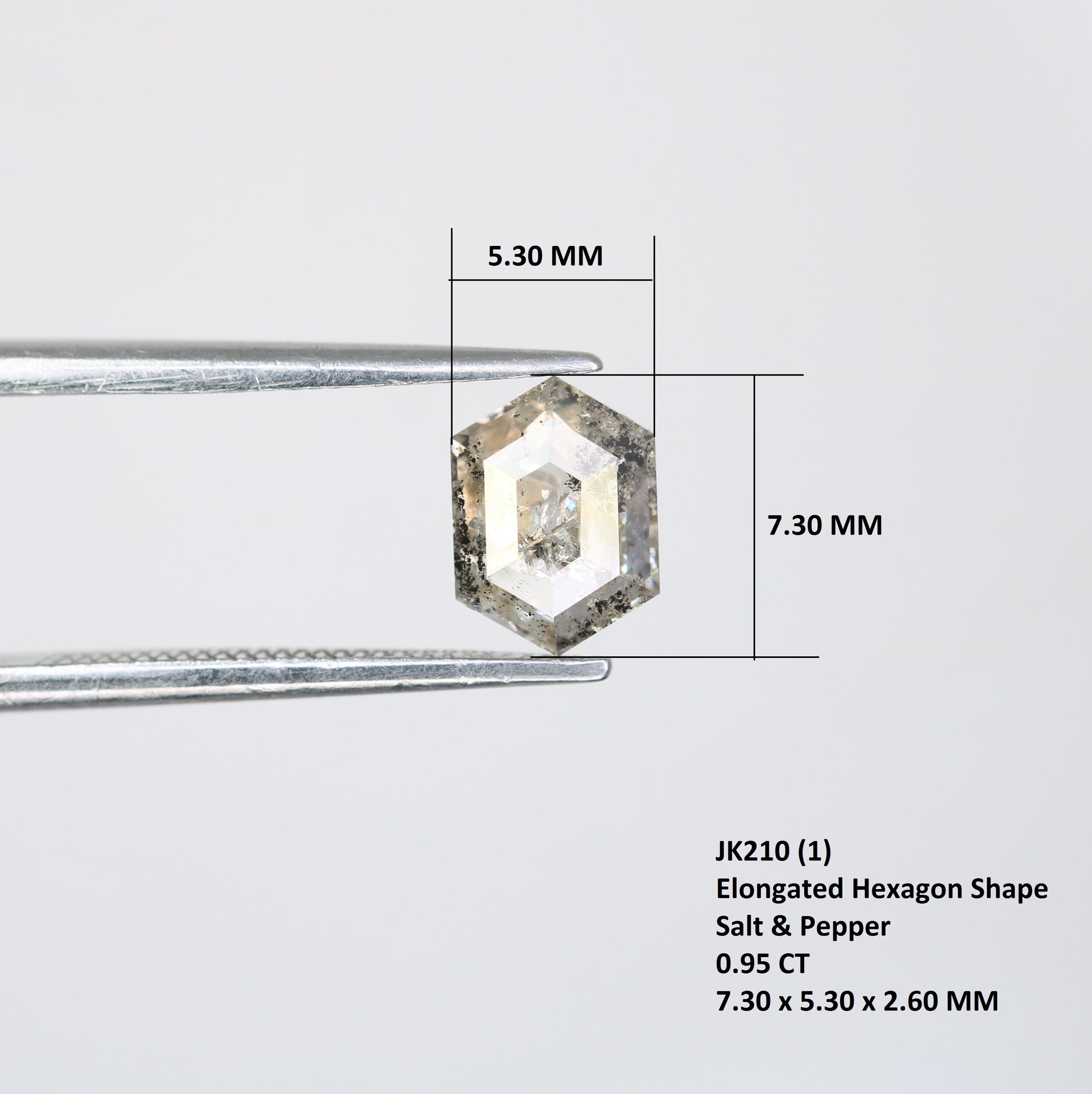 0.95 CT 7.30 MM Elongated Hexagon Shape Salt And Pepper Diamond - JayKrishna Diamond
