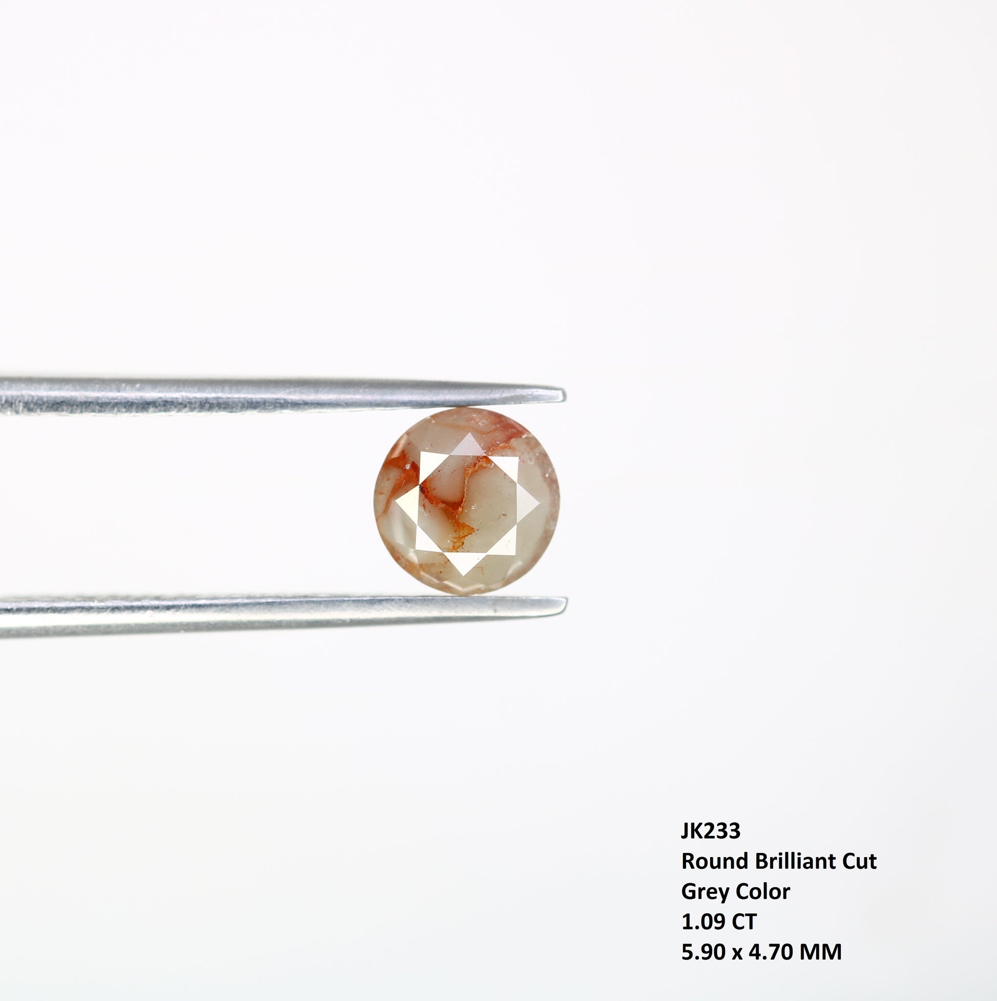 1.09 CT 5.90 x 4.70 MM Round Brilliant Cut Loose Grey Diamond For Engagement Ring - JayKrishna Diamond