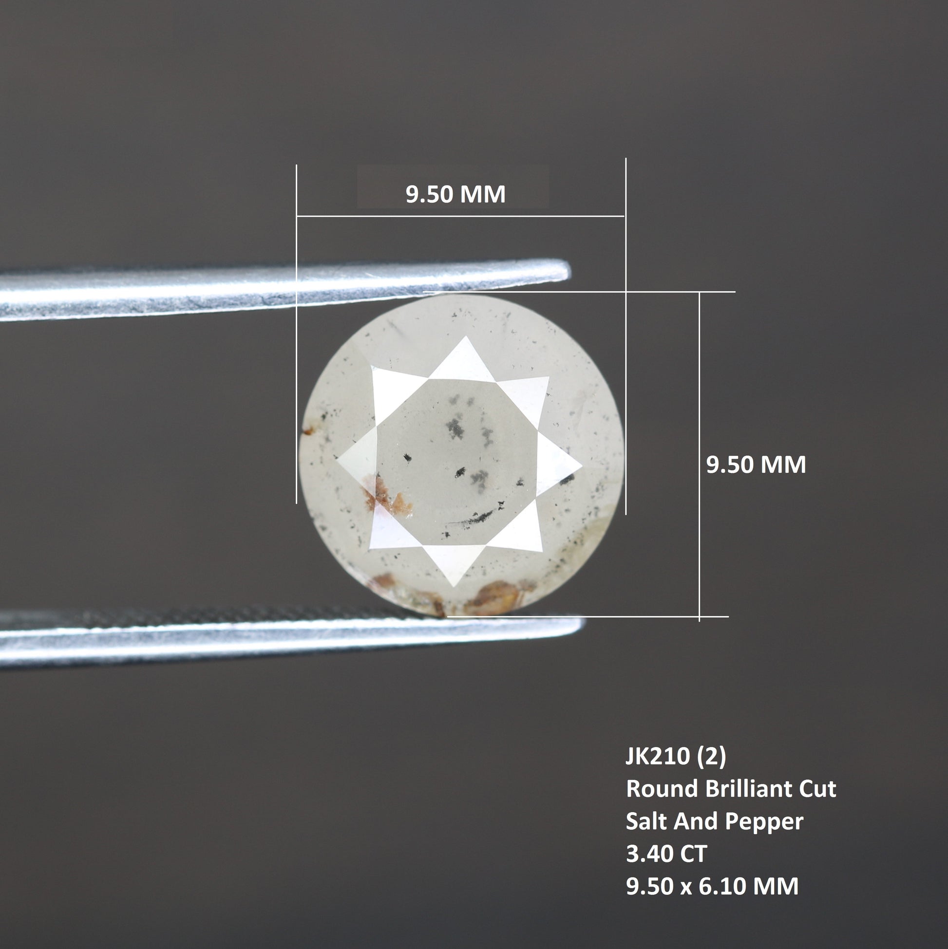 3.40 CT 9.50 MM Unique White Rustic Round Brilliant Cut Diamond For Jewelry - JayKrishna Diamond