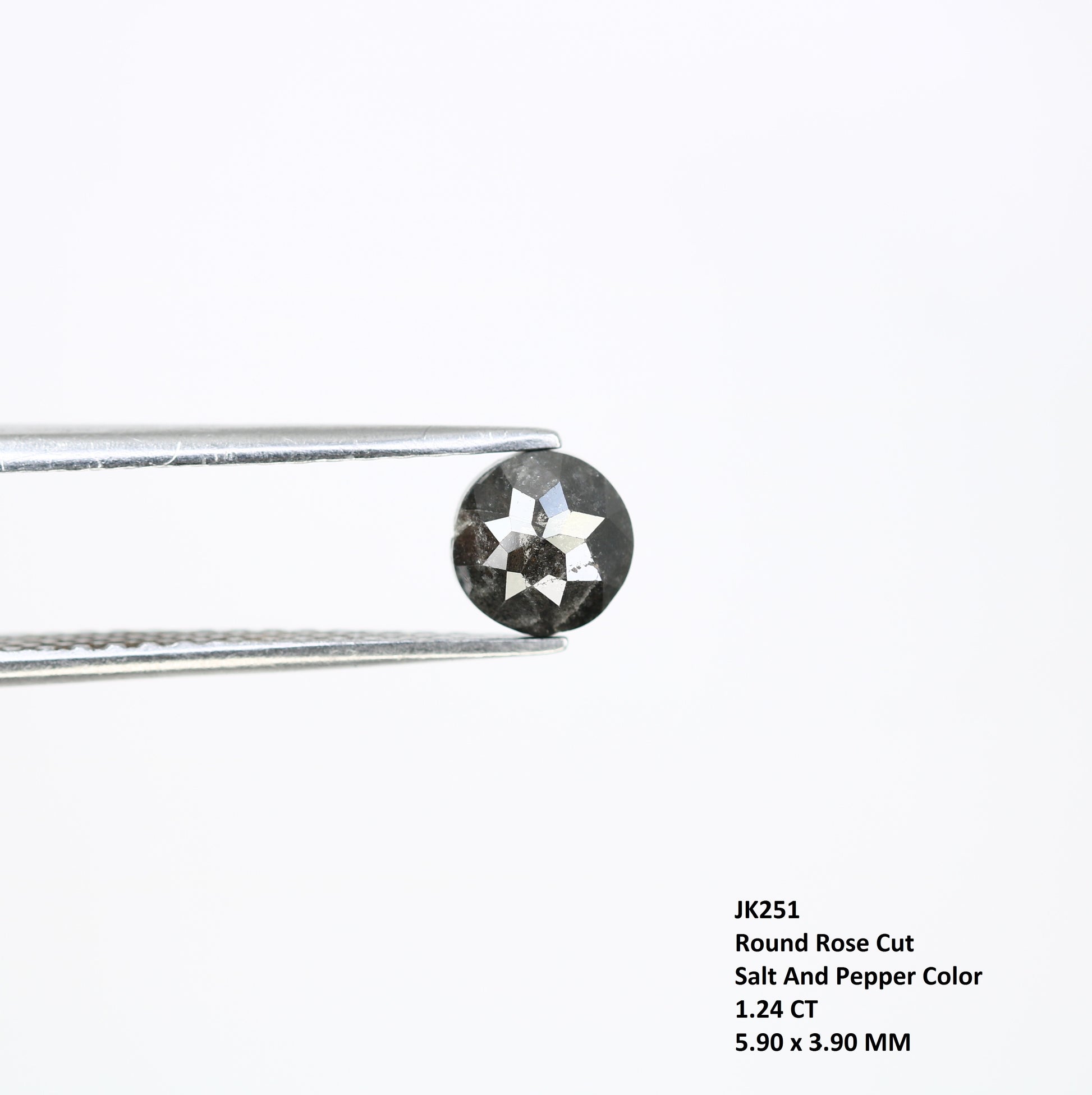 1.24 CT 5.90 MM Round Rose Cut Salt And Pepper Diamond For Galaxy Ring - JayKrishna Diamond