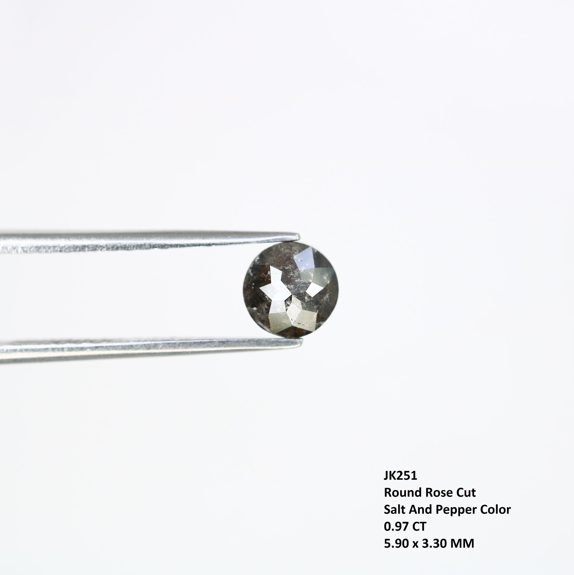 0.97 CT Natural Salt And Pepper Round Rose Cut 5.90 MM Diamond For Promise Ring - JayKrishna Diamond