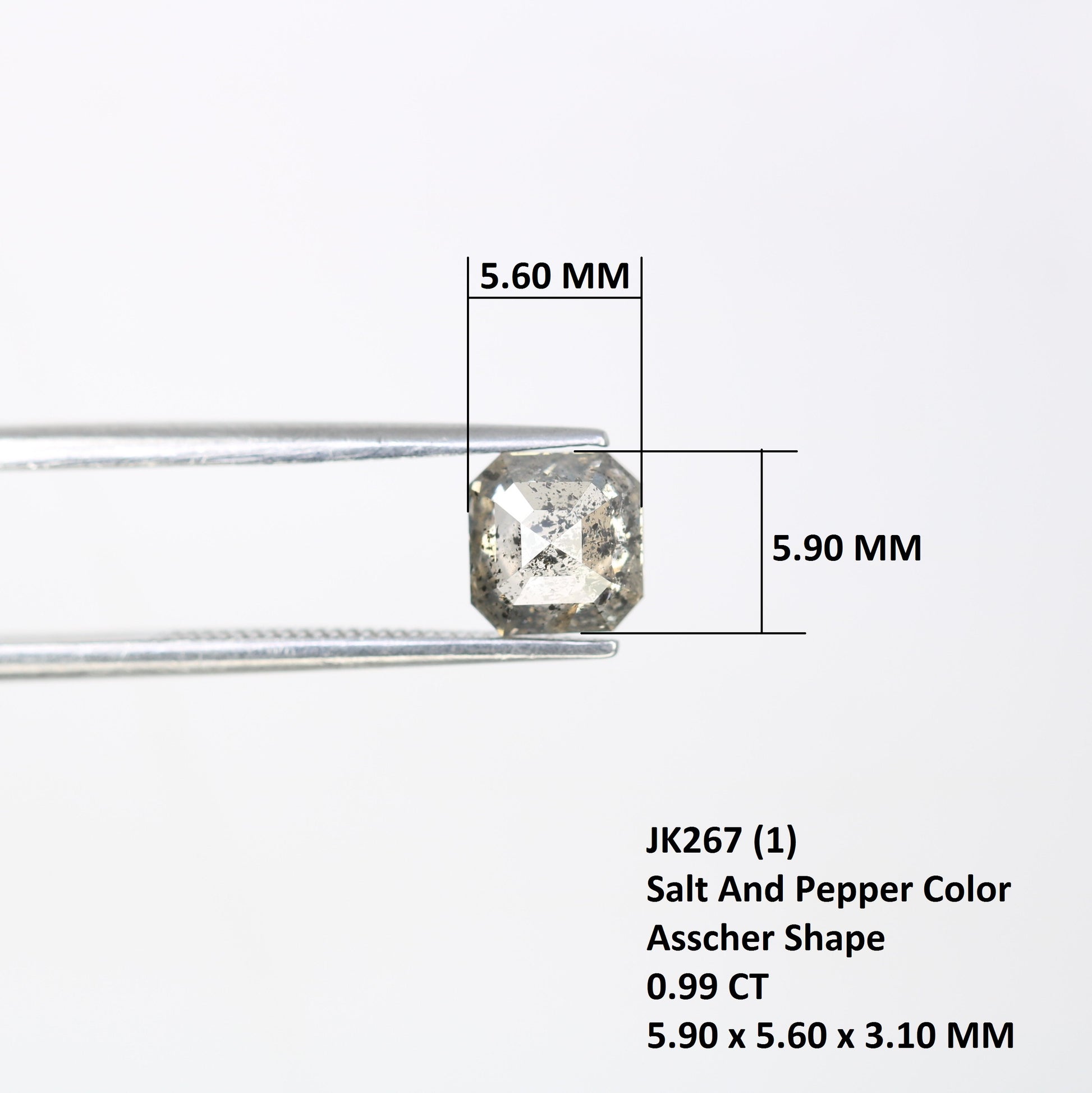 0.99 Carat Salt And Pepper Color Natural Loose Asscher Shape Diamond For Wedding Ring - JayKrishna Diamond