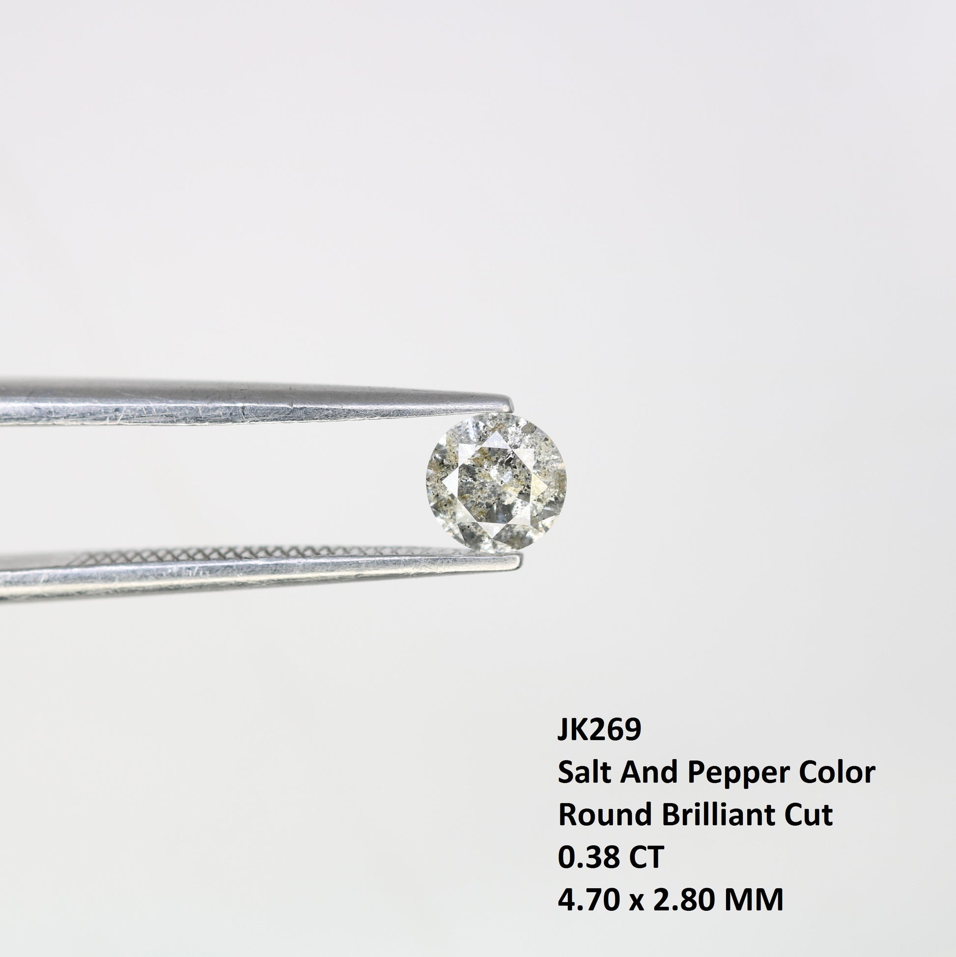 0.38 CT Round Brilliant Cut Salt and Pepper Diamond 4.70 x 2.80 MM | Loose Natural Gemstone for Custom Wedding Rings, Unique & Elegant Fine Jewelry - JayKrishna Diamond