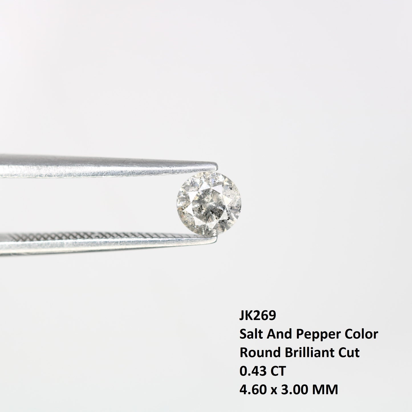 0.43 CT Round Brilliant Cut 4.60 x 3.00 MM Salt and Pepper Loose Diamond for Wedding Ring and Custom Bridal Jewelry Design - JayKrishna Diamond
