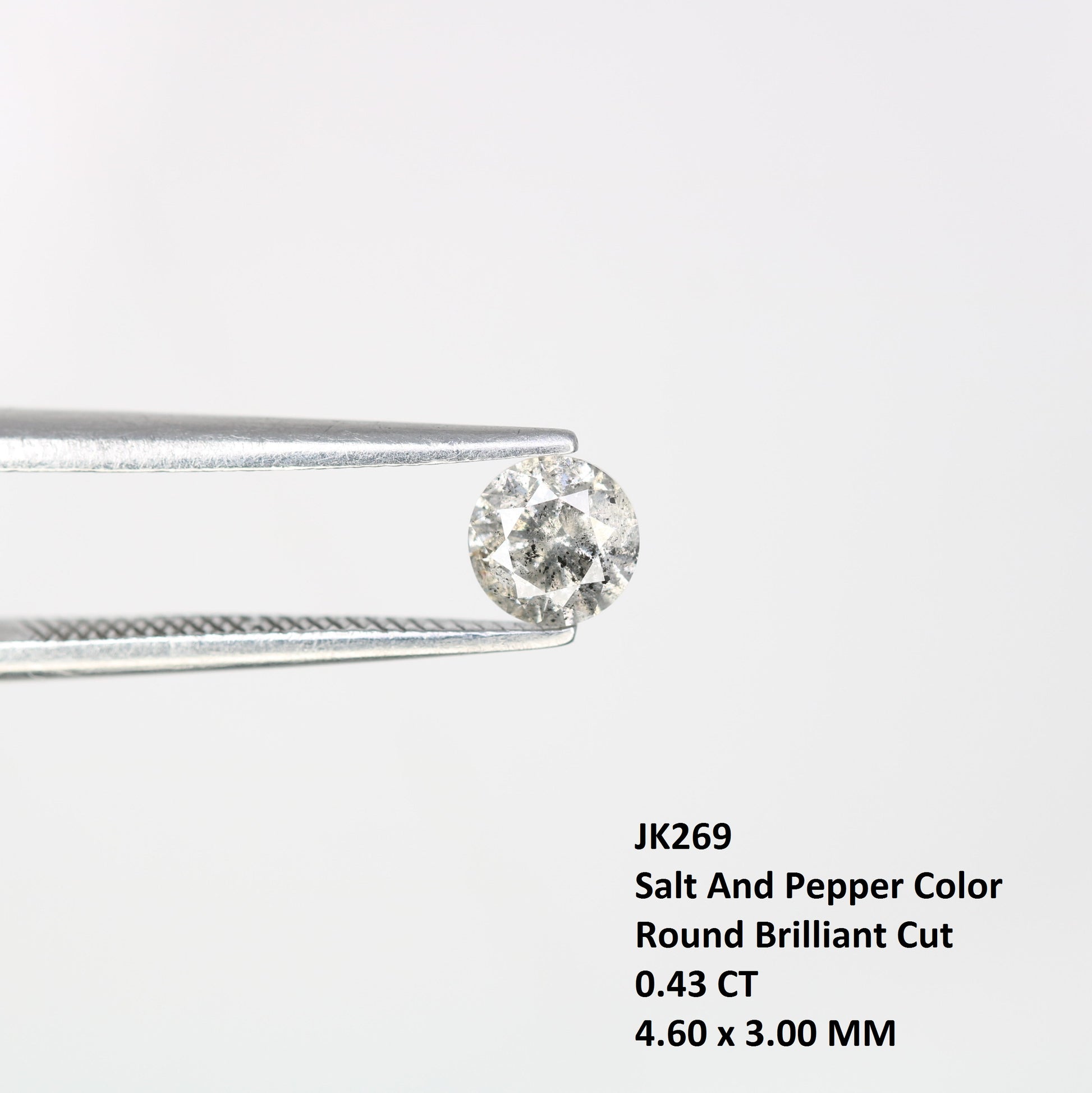 0.43 CT Round Brilliant Cut 4.60 x 3.00 MM Salt and Pepper Loose Diamond for Wedding Ring and Custom Bridal Jewelry Design - JayKrishna Diamond