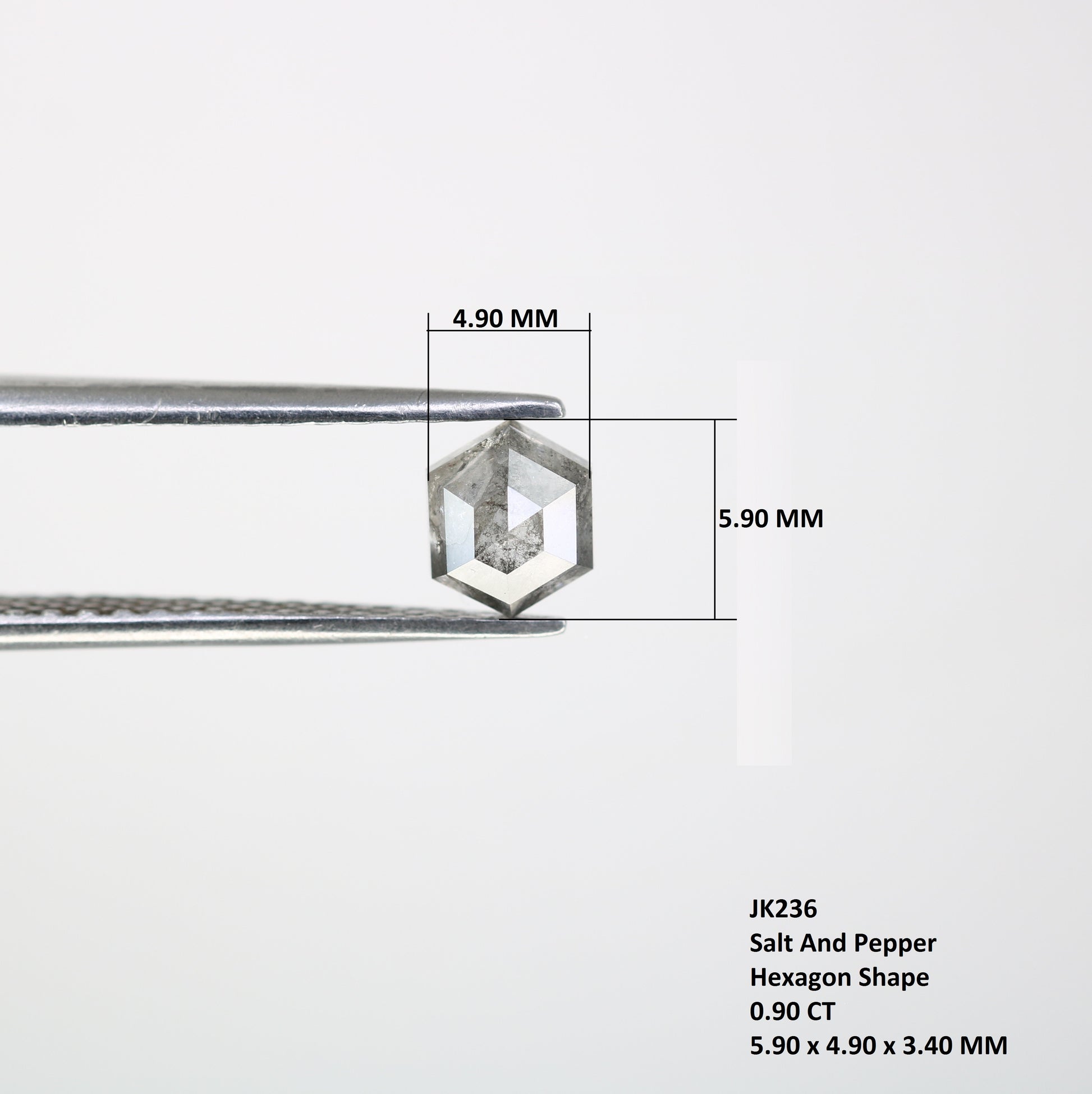 0.90 CT Hexagon Cut 5.90 MM Loose Salt And Pepper Diamond For Engagement Ring - JayKrishna Diamond
