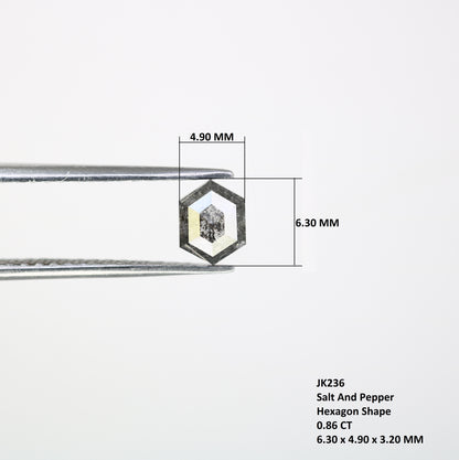 0.86 CT 6.30 MM Loose Hexagon Shaped Salt And Pepper  Diamond For Wedding Ring - JayKrishna Diamond