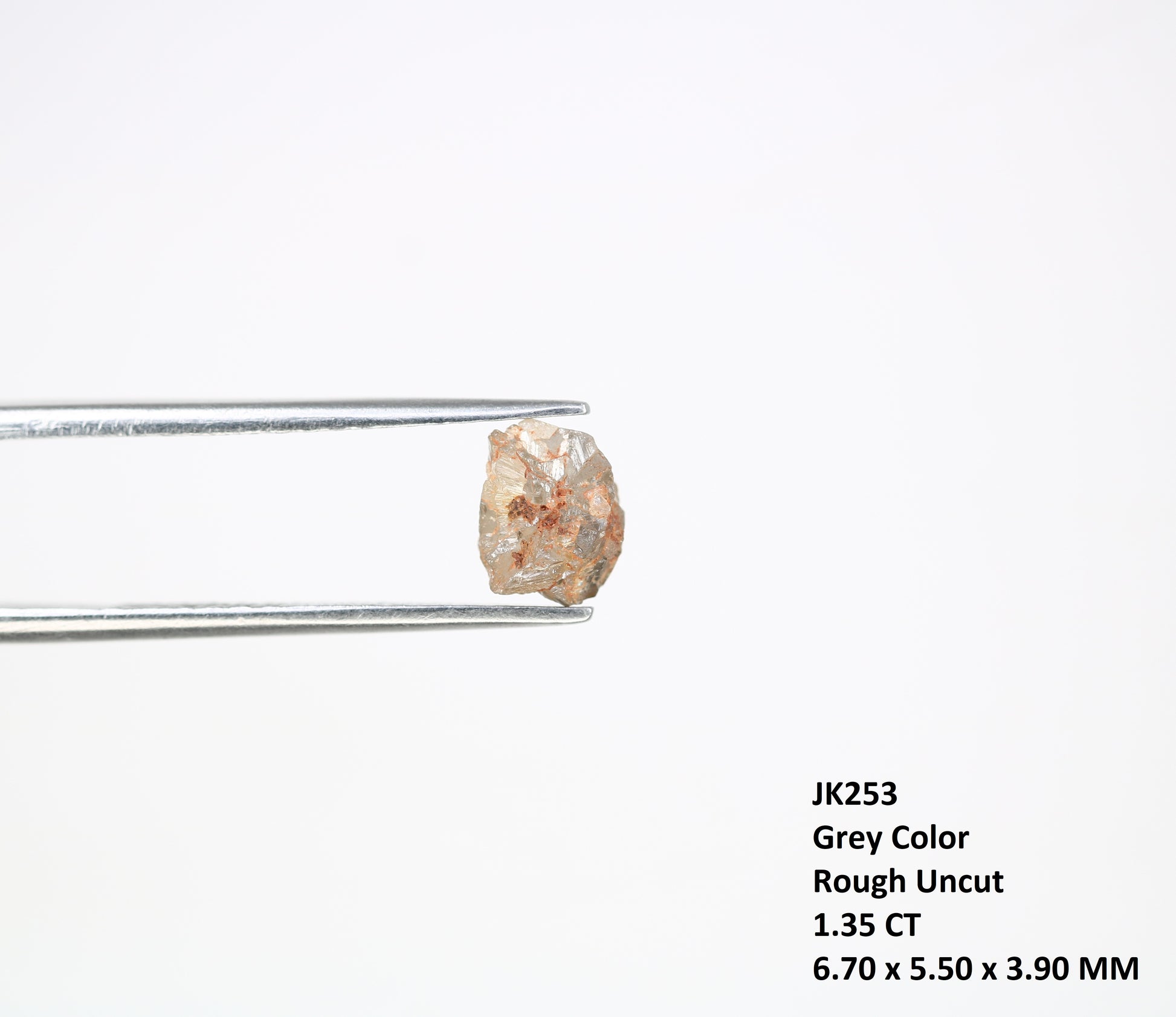 1.35 CT 6.70 MM Raw Rough Natural Uncut Grey Diamond For Engagement Ring - JayKrishna Diamond