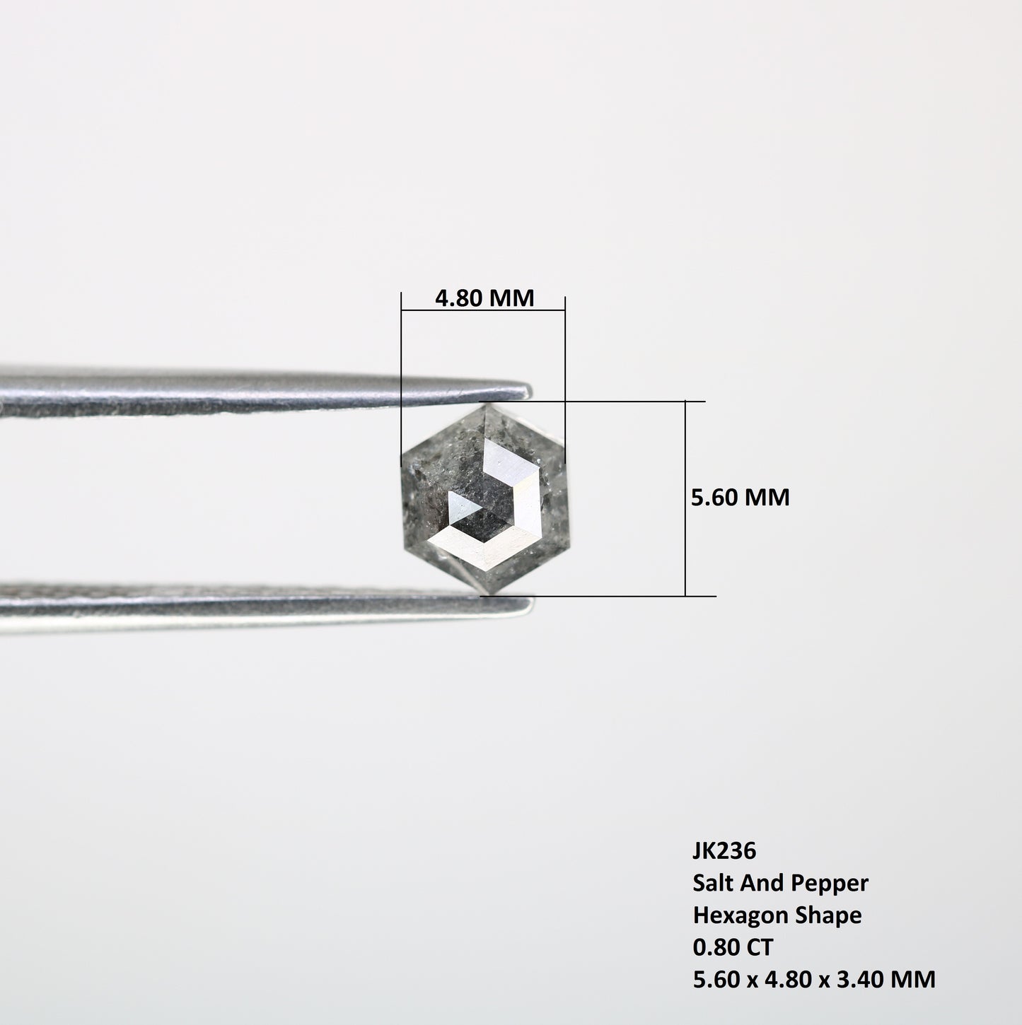 0.80 Carat Hexagon Cut 5.60 MM Salt And Pepper Diamond For Wedding Ring - JayKrishna Diamond
