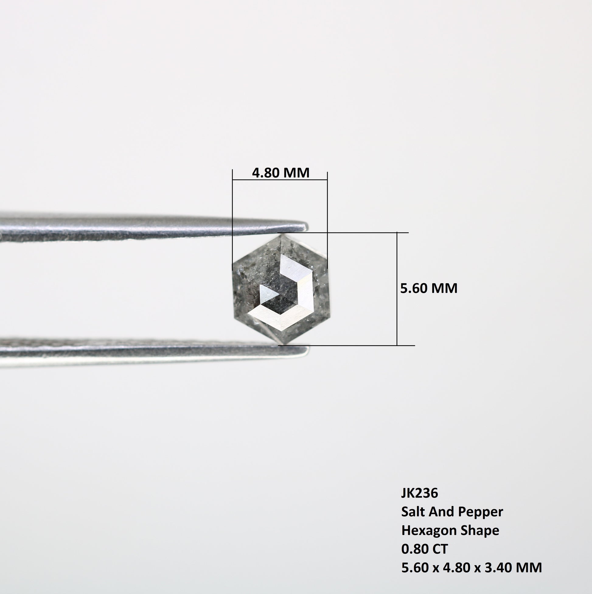 0.80 Carat Hexagon Cut 5.60 MM Salt And Pepper Diamond For Wedding Ring - JayKrishna Diamond