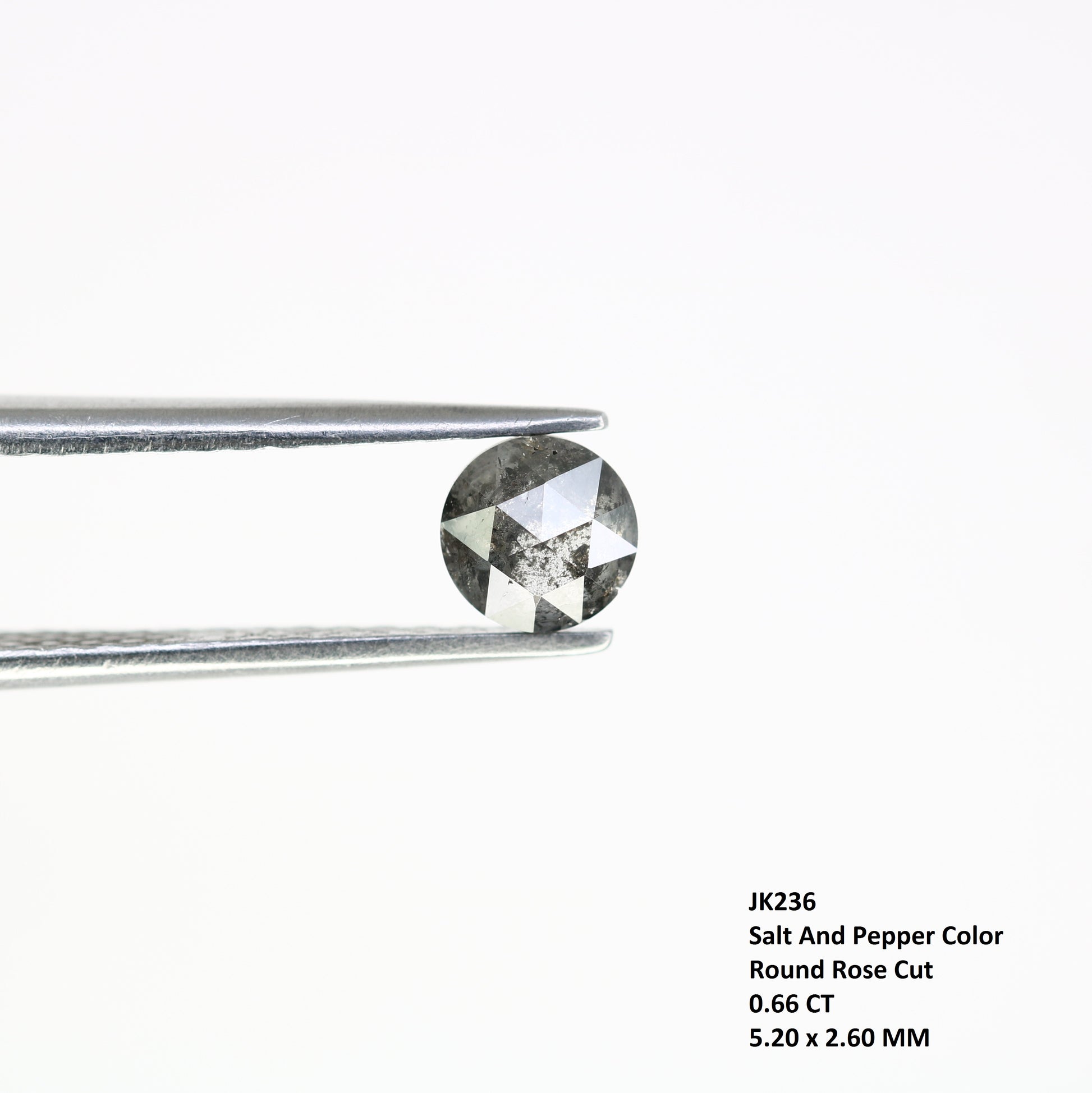 0.66 Carat Loose Round Rose Cut Diamond (5.20 x 2.60 MM) - Natural Salt and Pepper Diamond for Engagement Ring - Unique Gemstone for Custom Jewelry - JayKrishna Diamond