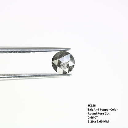 0.66 Carat Loose Round Rose Cut Diamond (5.20 x 2.60 MM) - Natural Salt and Pepper Diamond for Engagement Ring - Unique Gemstone for Custom Jewelry - JayKrishna Diamond