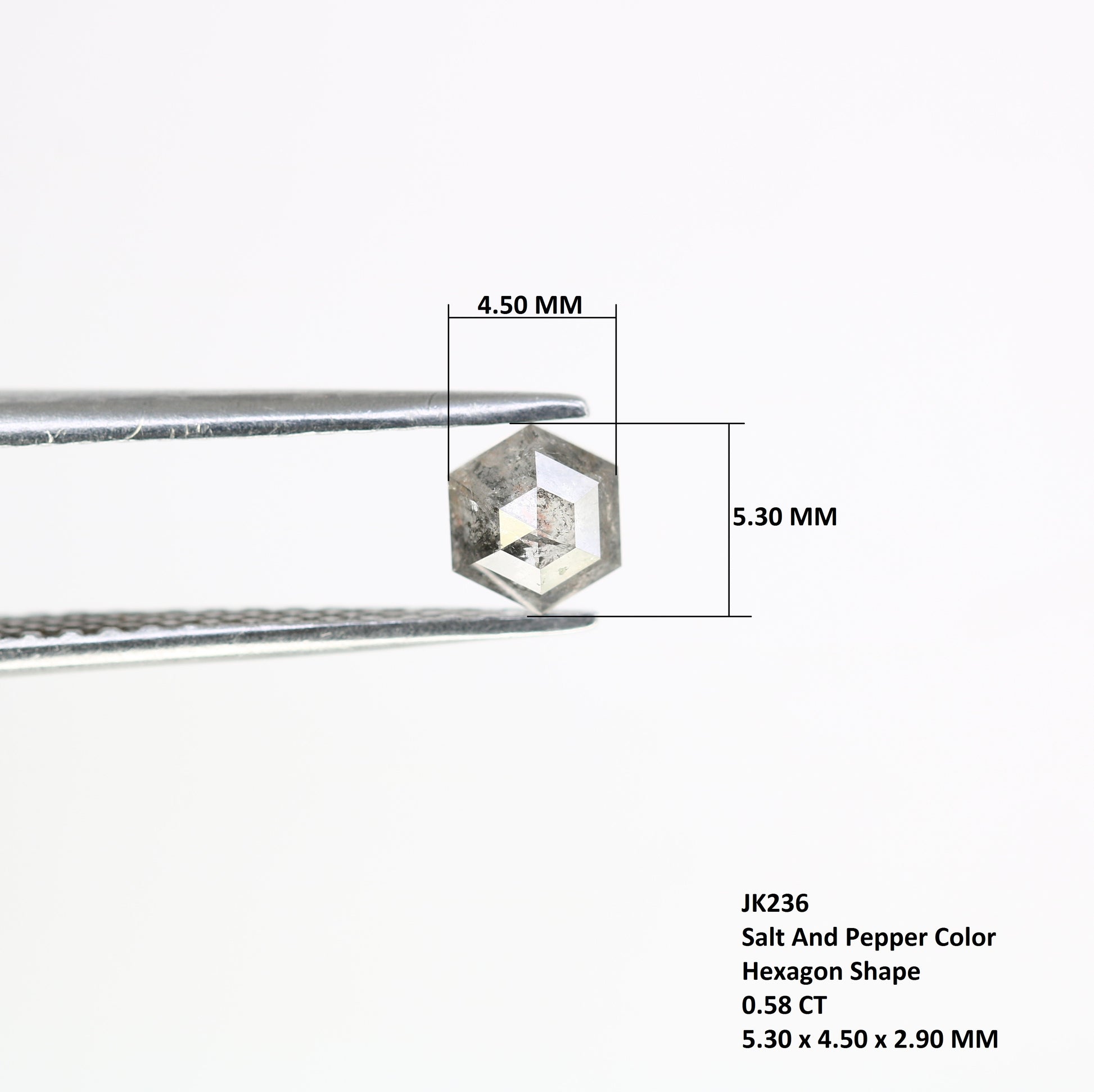 0.58 Carat Hexagon-Shaped Salt and Pepper Diamond – Unique Loose Gem for Celestial Galaxy Rings - JayKrishna Diamond