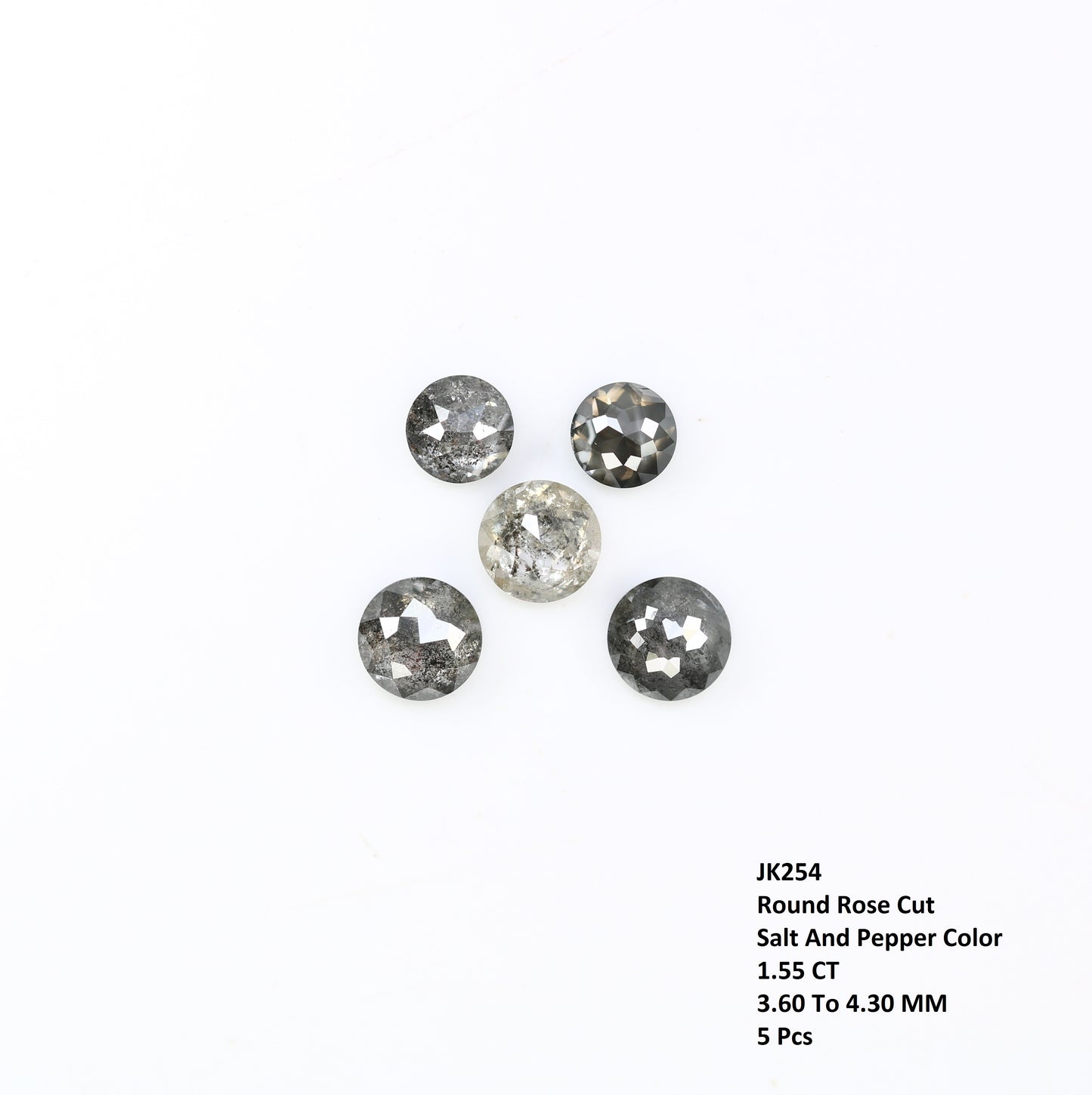 1.55 Carat Salt And Pepper Diamond Natural Loose Round Rose Cut Diamonds - JayKrishna Diamond