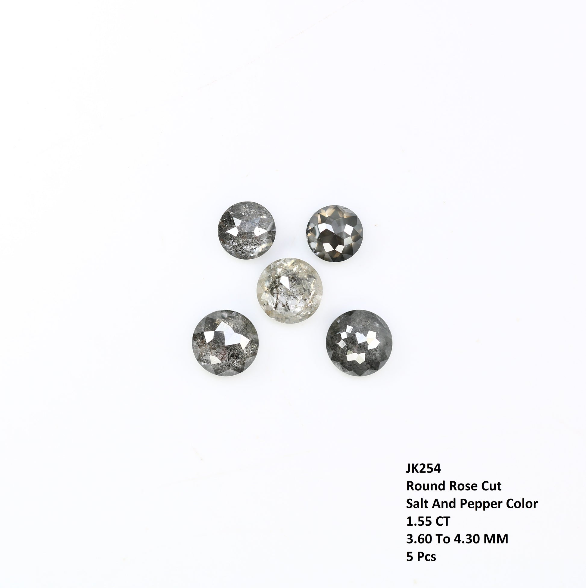 1.55 Carat Salt And Pepper Diamond Natural Loose Round Rose Cut Diamonds - JayKrishna Diamond