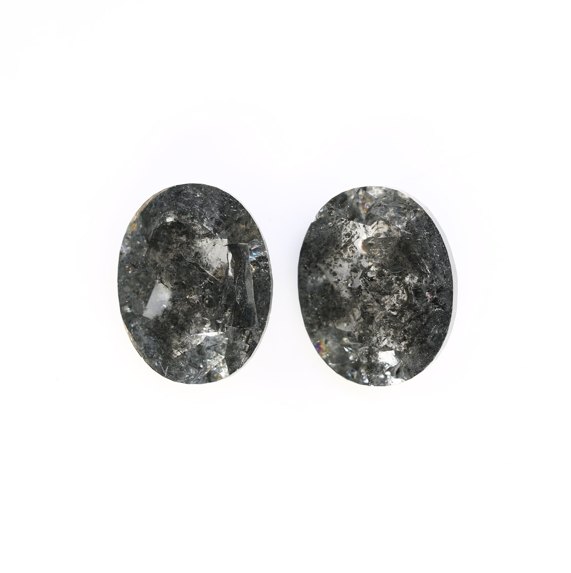 6.92 CT Oval Shape Salt And Pepper Pair Diamond For Engagement Ring - JayKrishna Diamond