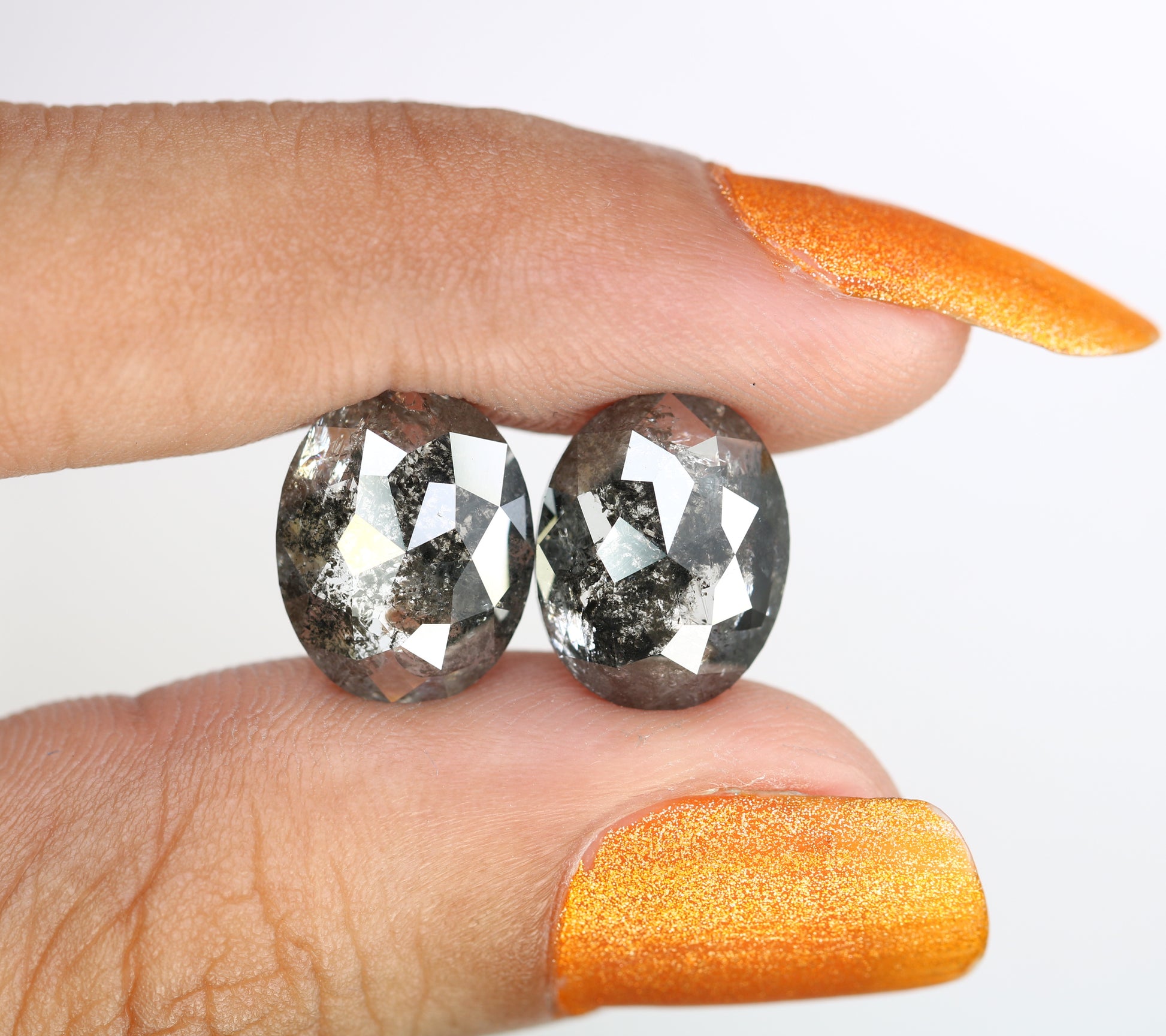 6.92 CT Oval Shape Salt And Pepper Pair Diamond For Engagement Ring - JayKrishna Diamond