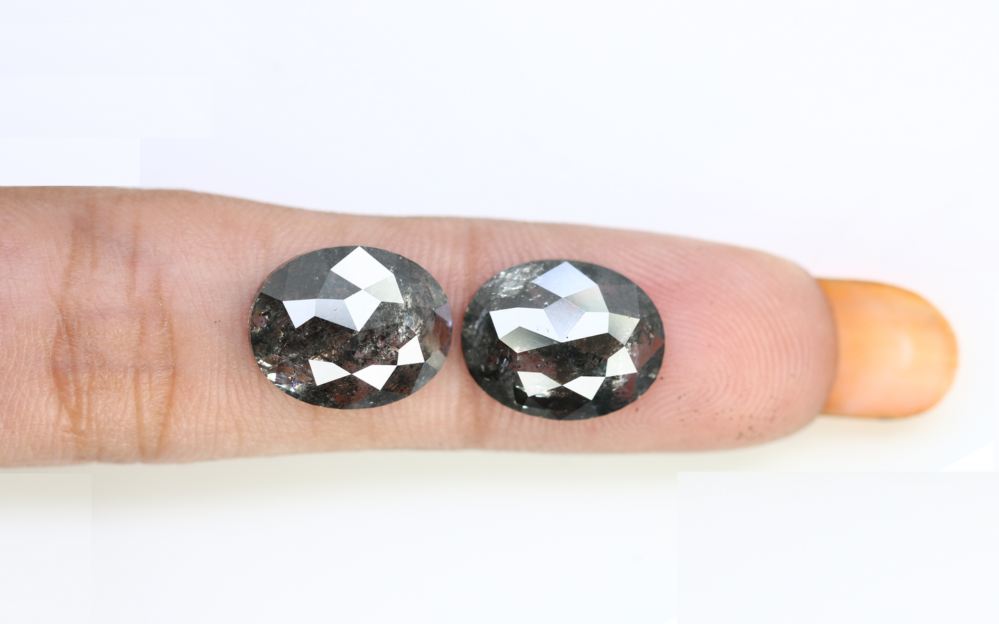6.92 CT Oval Shape Salt And Pepper Pair Diamond For Engagement Ring - JayKrishna Diamond