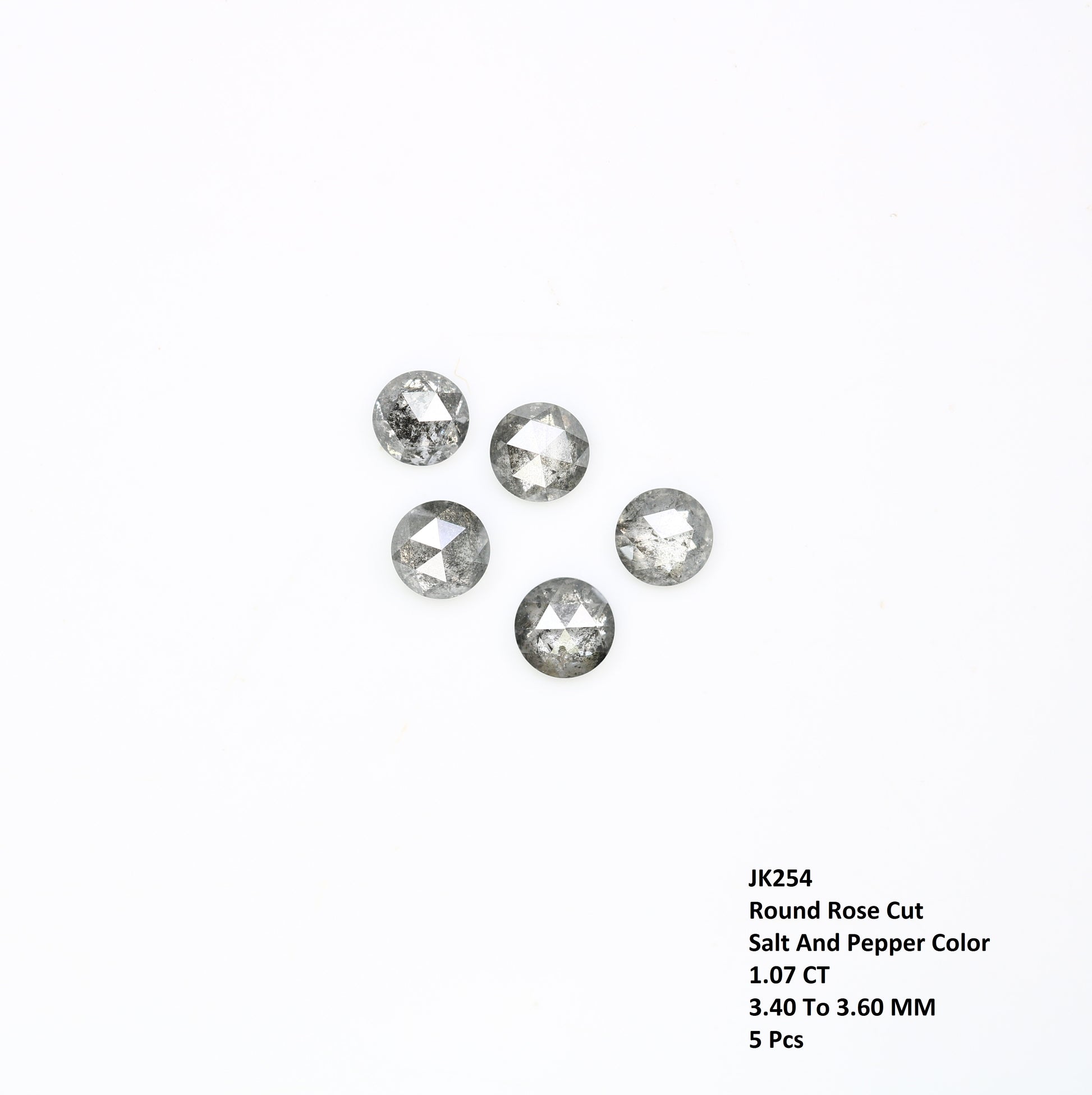 1.07 CT 3.40 to 3.60 MM Loose Salt And Pepper Round Rose Cut Diamond For Engagement Ring - JayKrishna Diamond
