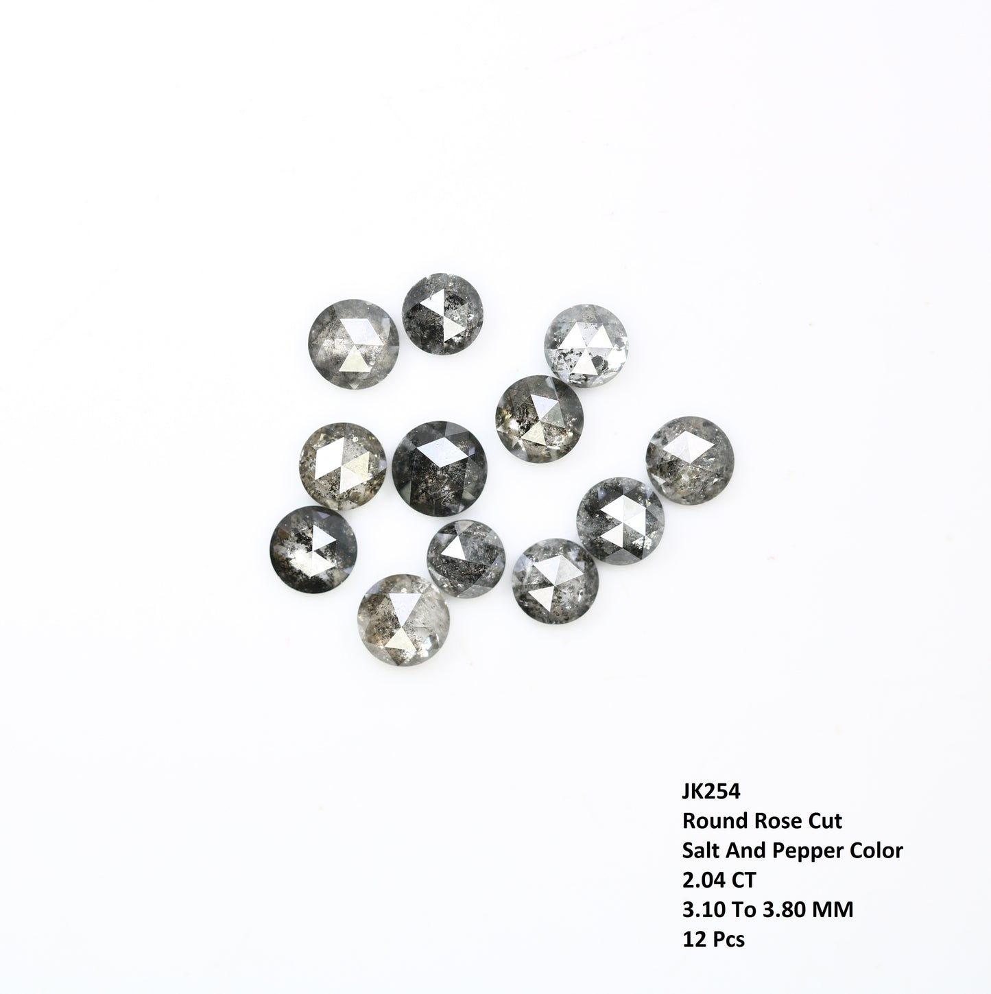 2.04 CT 3.10 MM Round Rose Cut Loose Salt And Pepper Natural Diamond For Engagement Ring - JayKrishna Diamond