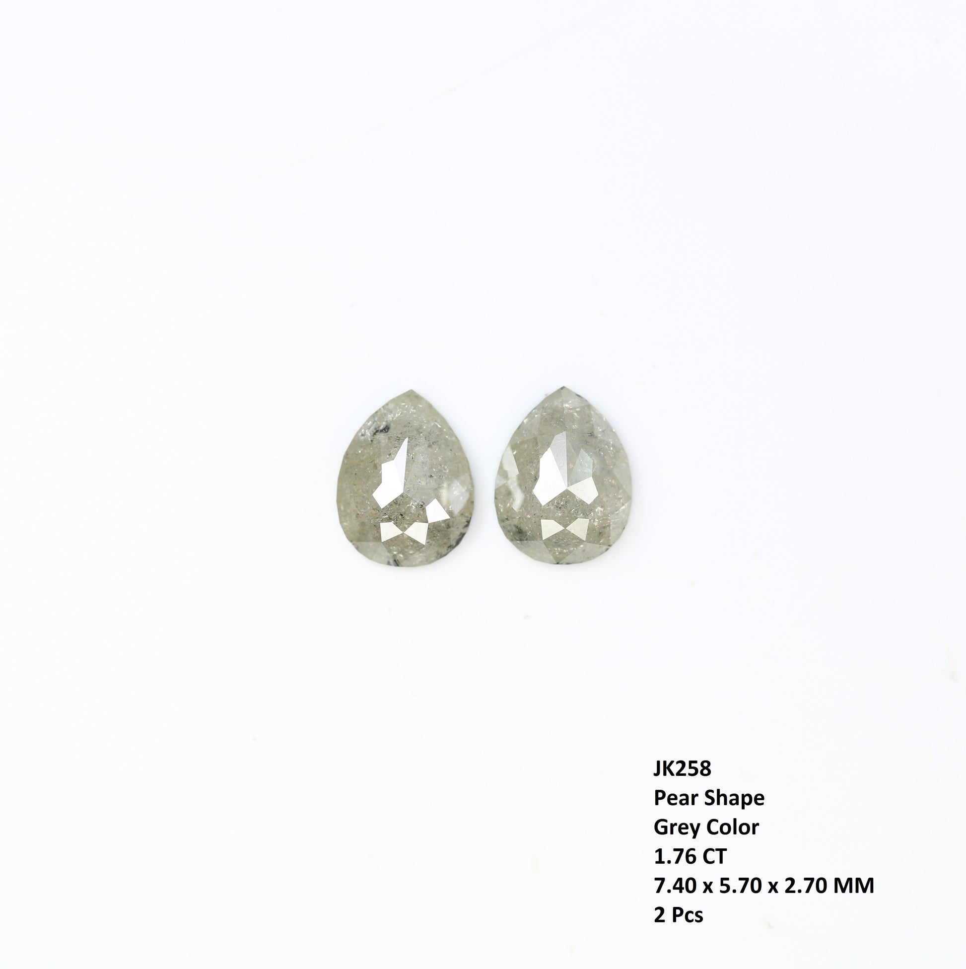 1.76 CT Pear Cut Natural Grey Loose Pair Diamond For Engagement Ring - JayKrishna Diamond