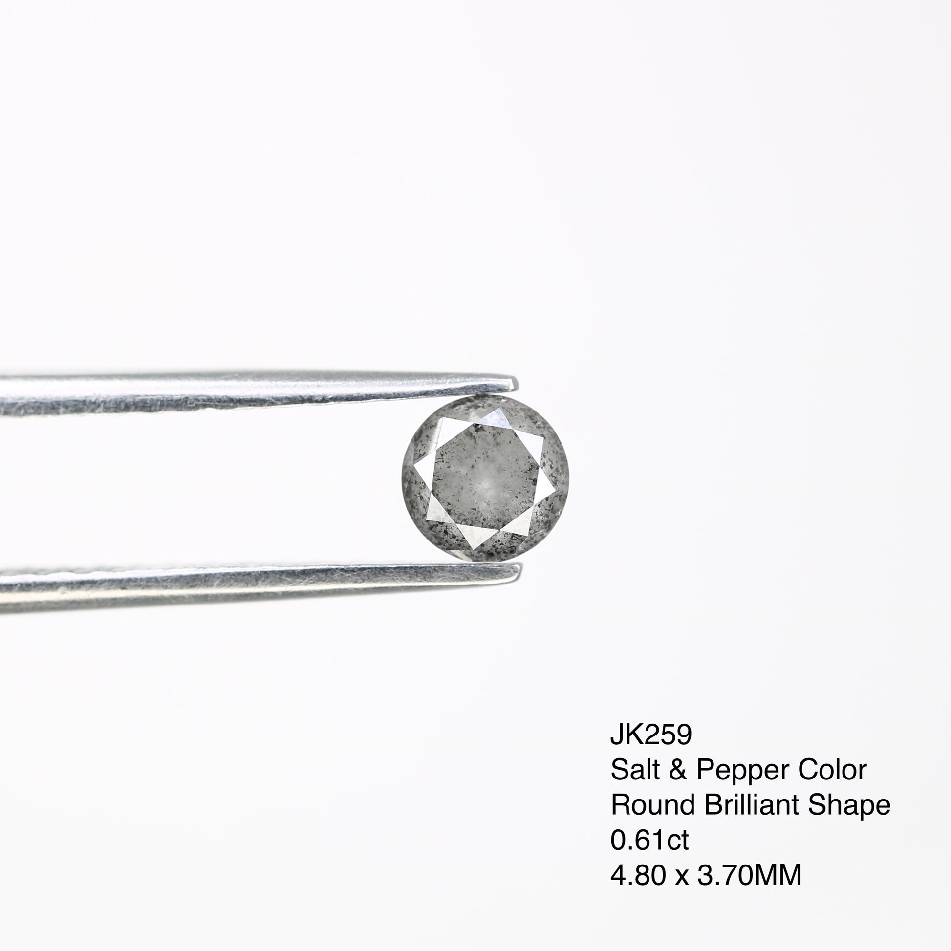 0.61 Carat 4.8MM Loose Salt and Pepper Round Brilliant Cut Diamond: Natural Grey Diamond for Elegant Engagement Rings - JayKrishna Diamond