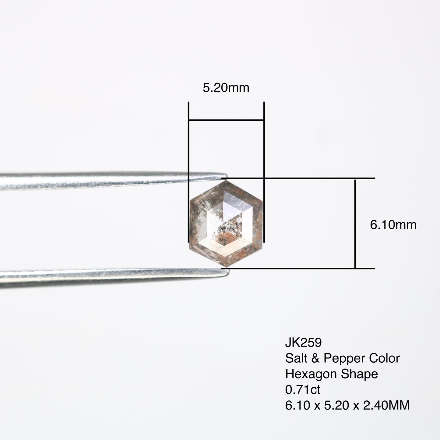 0.71 Carat Hexagon Shape Salt And Pepper Loose Diamond For Wedding Ring - JayKrishna Diamond