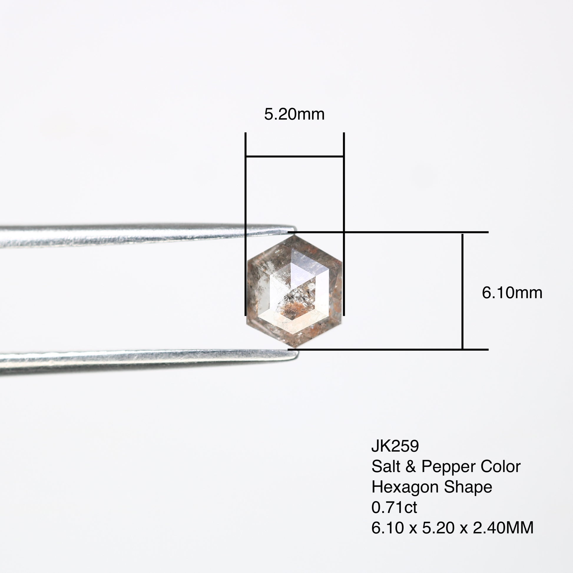 0.71 Carat Hexagon Shape Salt And Pepper Loose Diamond For Wedding Ring - JayKrishna Diamond