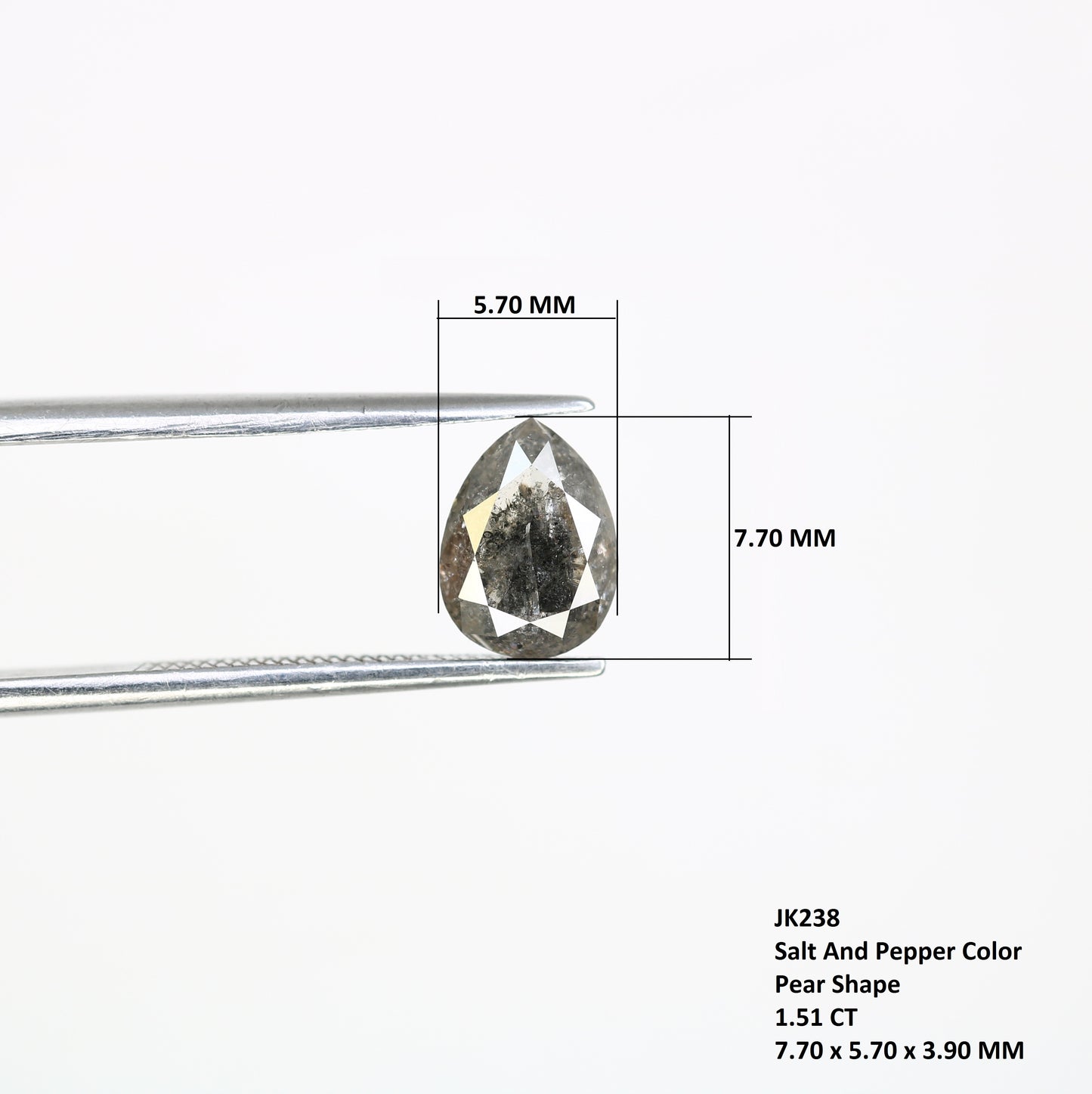 1.51 CT 7.70 MM Pear Shaped Salt And Pepper Loose Diamond For Wedding Ring - JayKrishna Diamond