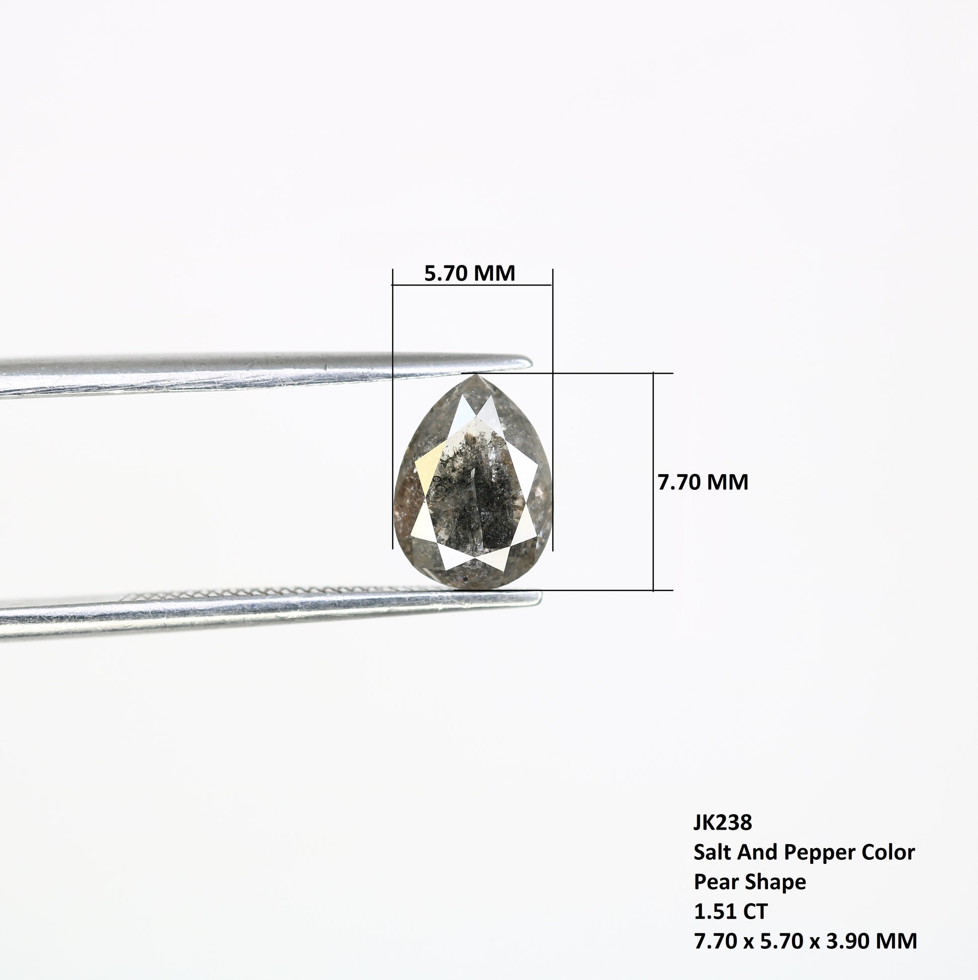 1.51 CT 7.70 MM Pear Shaped Salt And Pepper Loose Diamond For Wedding Ring - JayKrishna Diamond