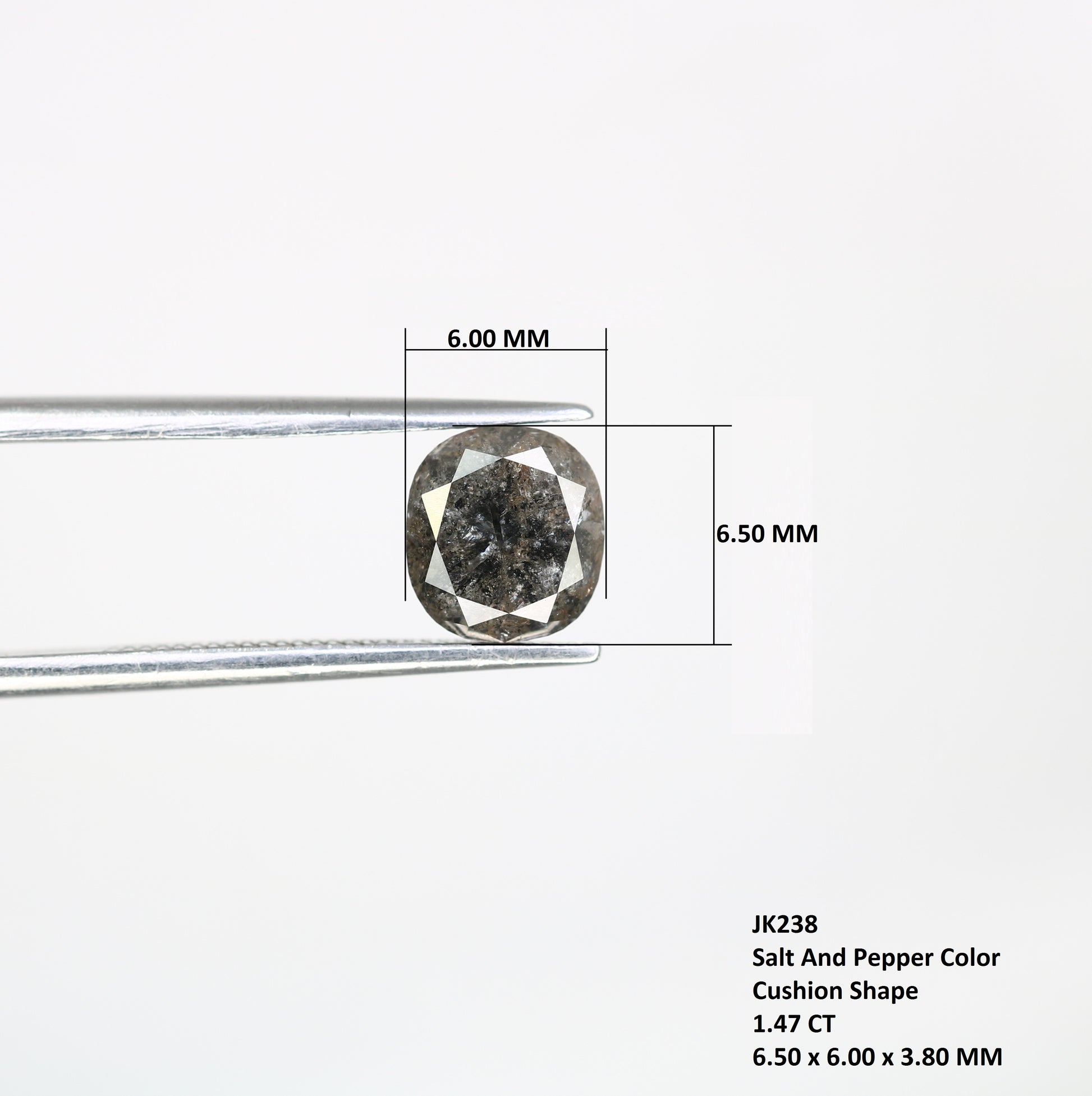 1.47 CT Salt And Pepper Cushion Shape Natural Loose Diamond For Engagement Ring - JayKrishna Diamond
