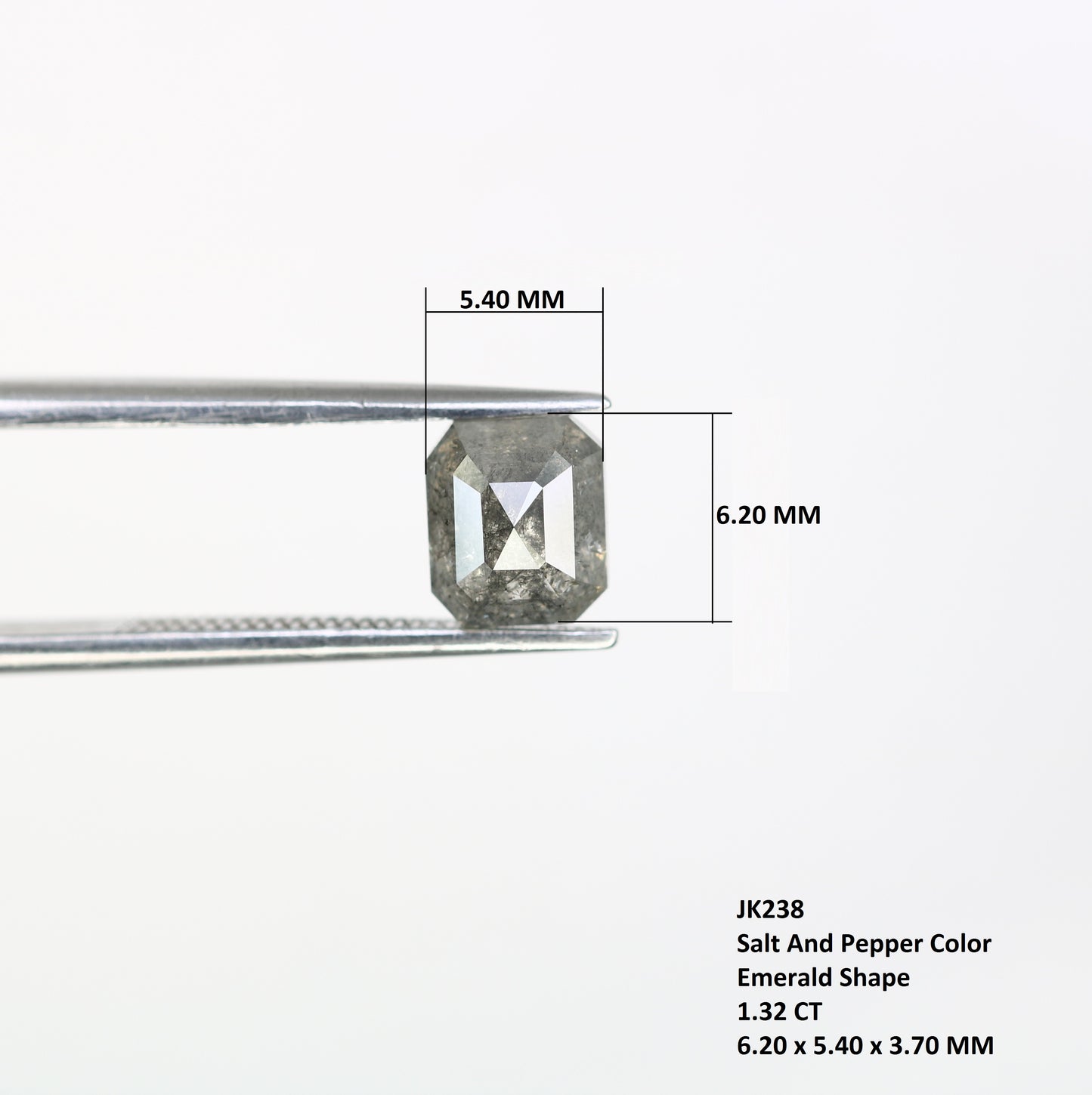 1.32 CT Emerald Cut Salt And Pepper 6.20 MM Diamond For Engagement Ring - JayKrishna Diamond