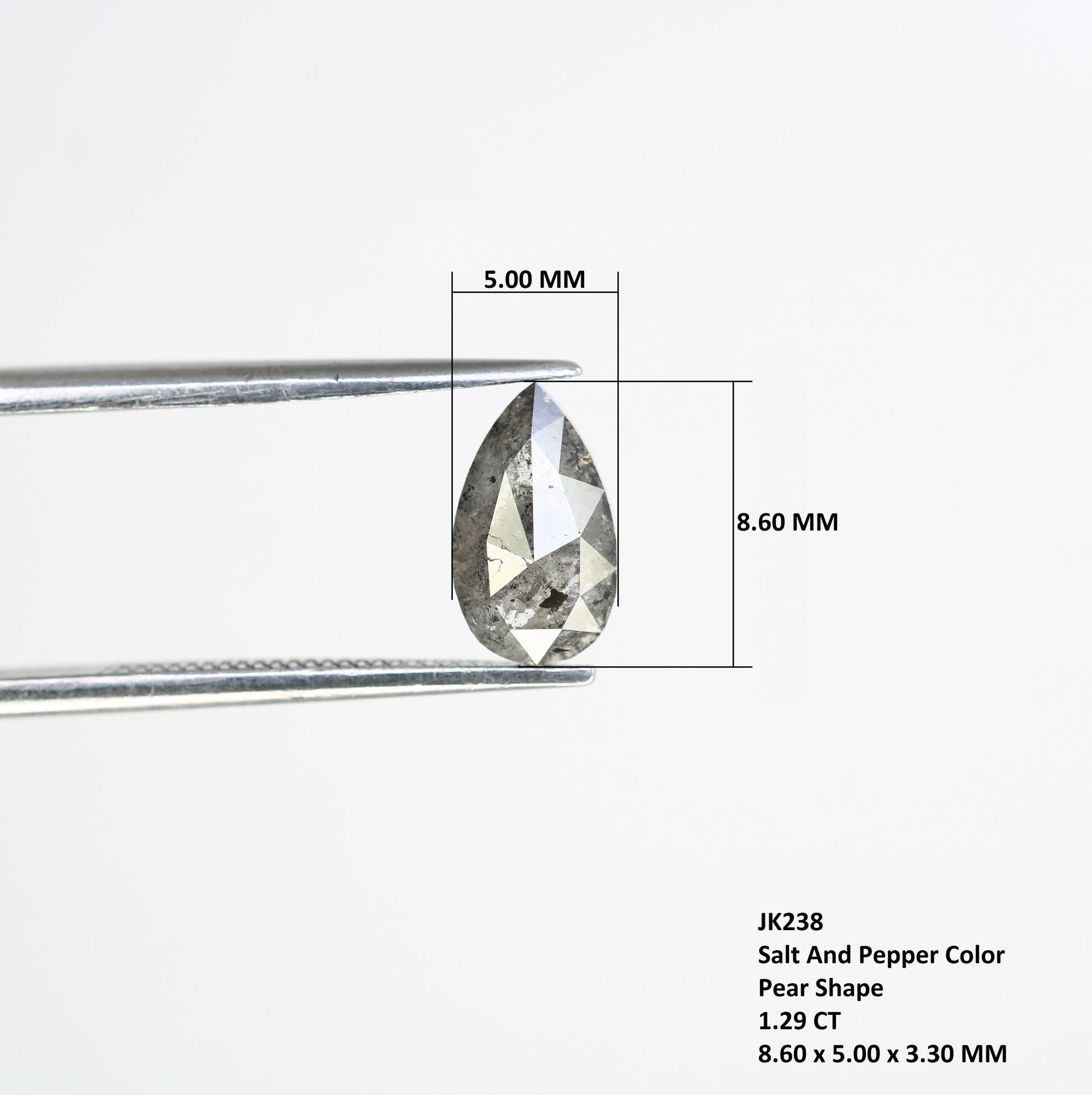 1.29 CT 8.60 MM Salt And Pepper Pear Shaped Diamond For Wedding Ring - JayKrishna Diamond