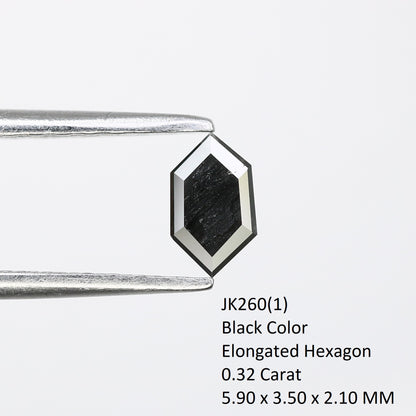 0.32 CT Elongated Hexagon Cut Black Diamond – Perfect for Engagement Rings | Unique Elongated Black Hexagon Diamond - JayKrishna Diamond