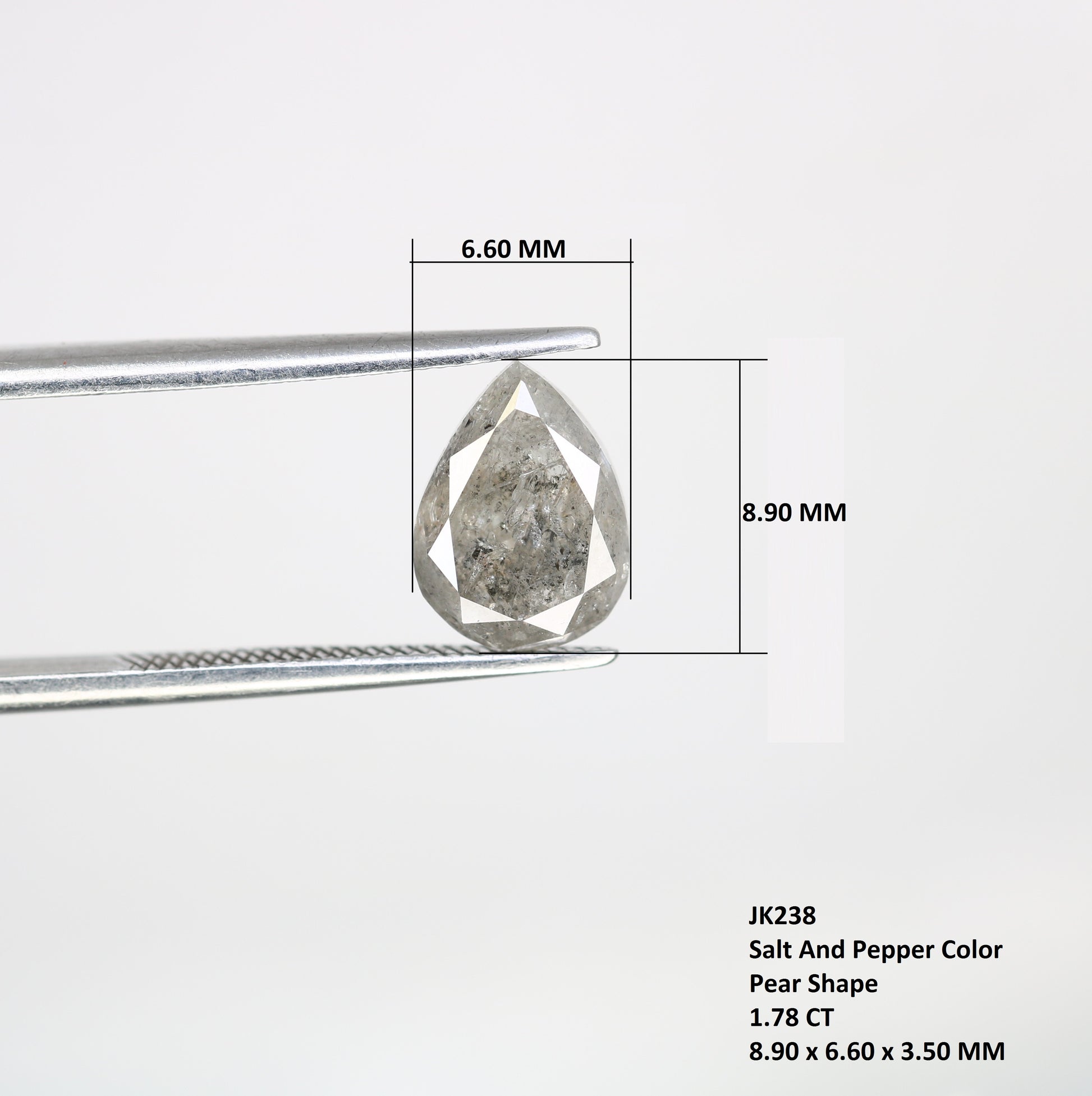 1.78 CT Natural Pear Shape 8.90 MM Salt And Pepper Diamond For Engagement Ring - JayKrishna Diamond