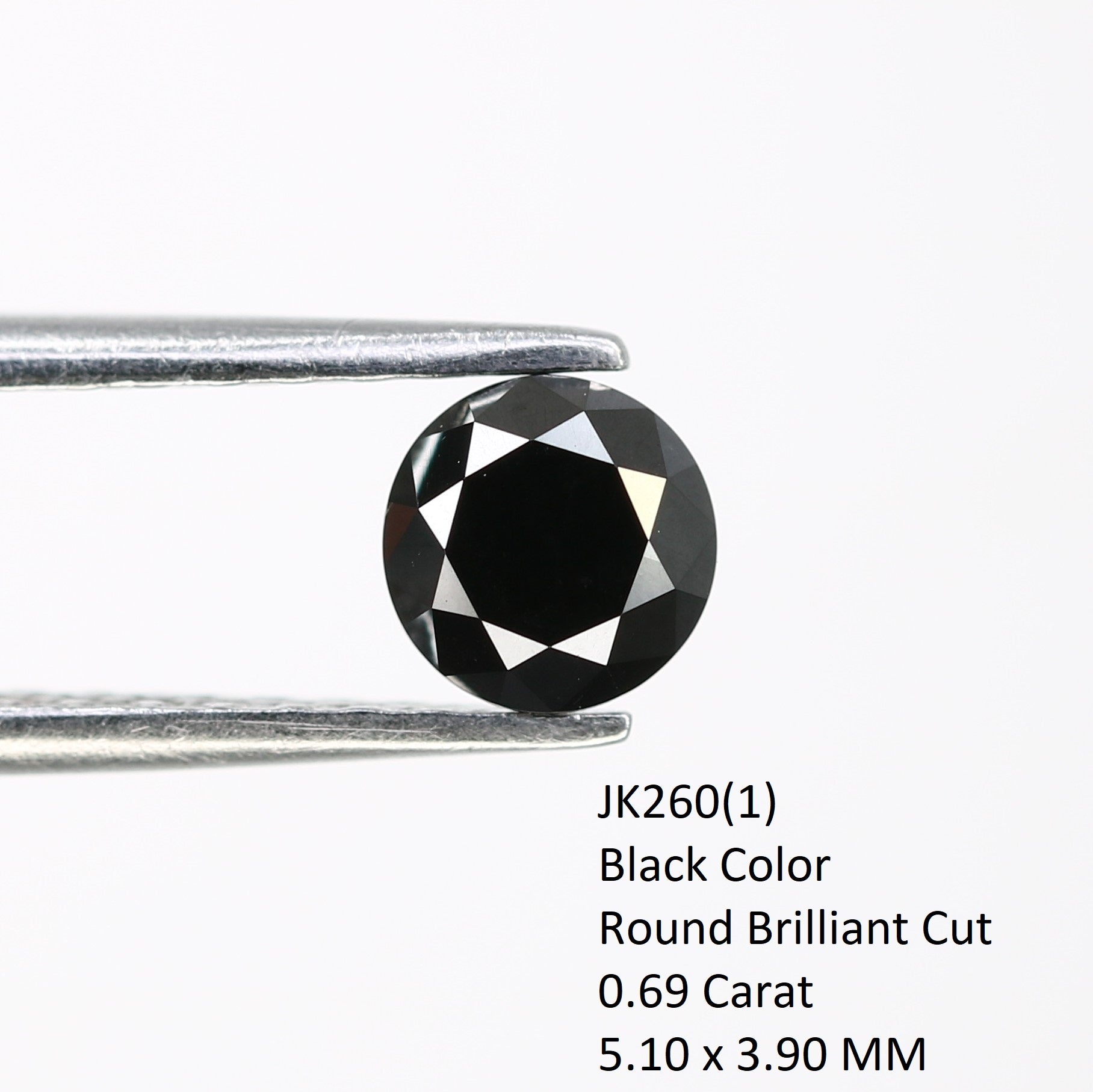 0.69 CT 5.10 x 3.90 MM Natural Black Round Brilliant Cut Diamond For Wedding Ring - JayKrishna Diamond