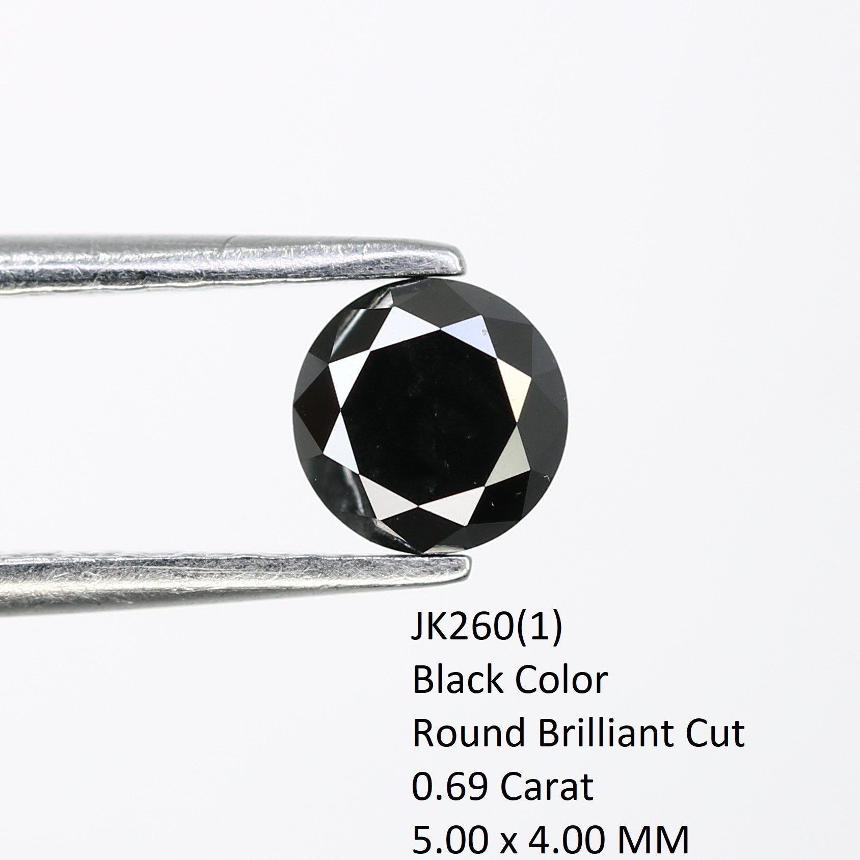 0.69 CT 5.00 MM Round Brilliant Cut Black Loose Diamond For Wedding Ring - JayKrishna Diamond