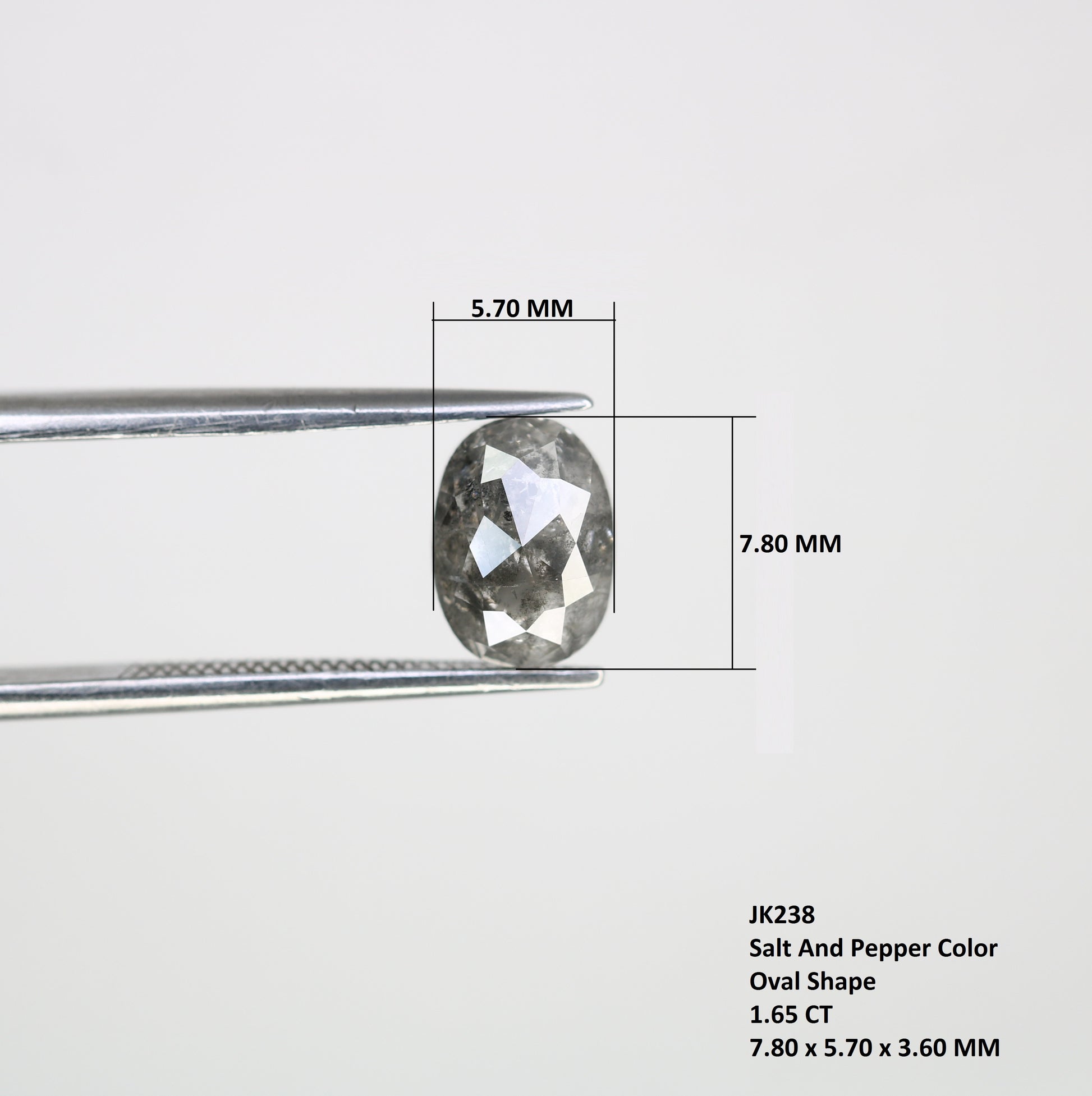 1.65 CT Oval Shape 7.80 MM Salt And Pepper Diamond For Statement Ring - JayKrishna Diamond