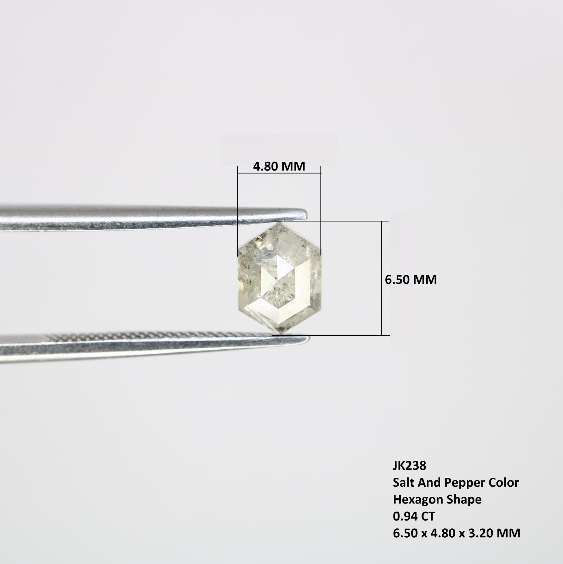 0.94 CT Salt And Pepper Elongated Hexagon Shape 6.50 MM Diamond For Engagement Ring - JayKrishna Diamond