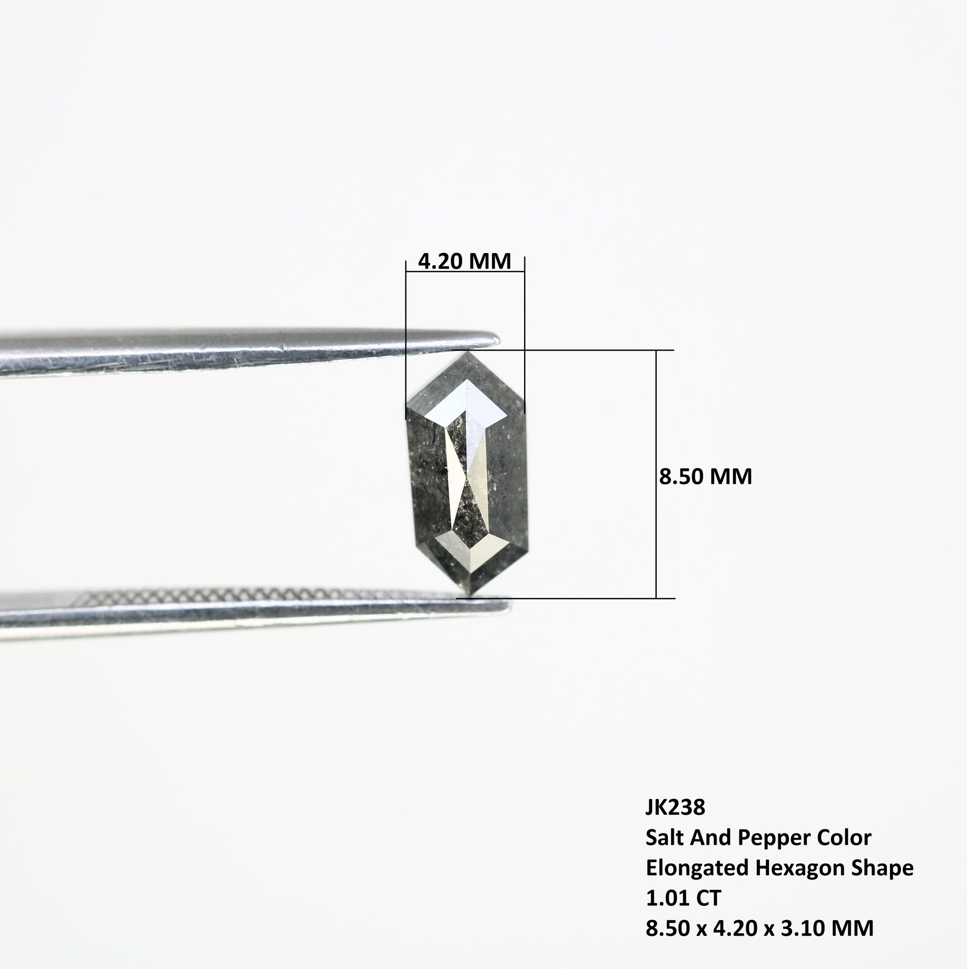 1.01 CT Elongated Hexagon Shape Salt And Pepper 8.50 MM Diamond For Engagement Ring - JayKrishna Diamond