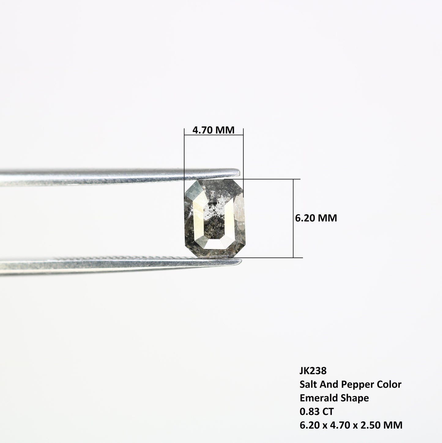 0.83 CT Emerald Shape Salt And Pepper 6.20 MM Diamond For Engagement Ring - JayKrishna Diamond