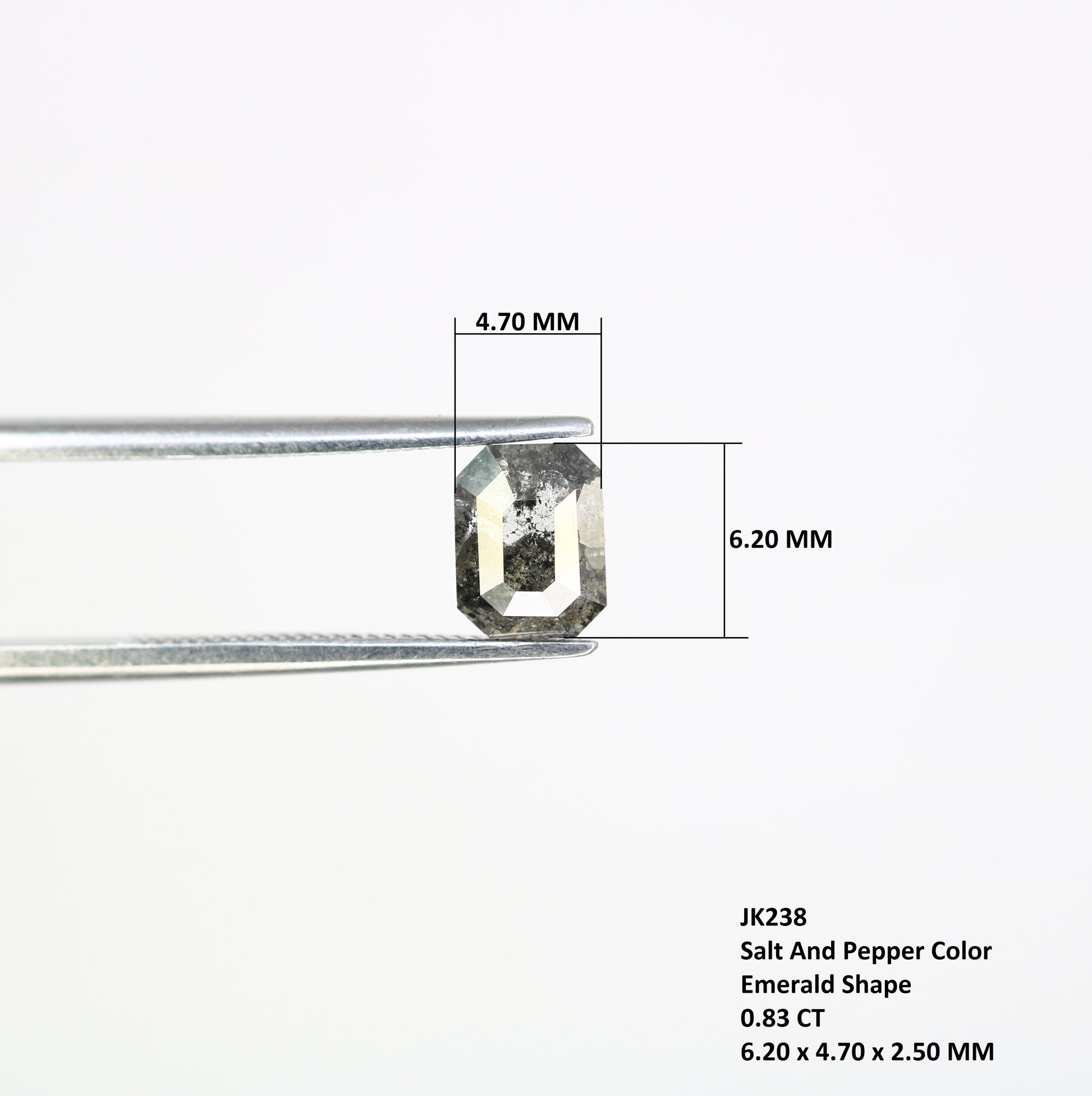 0.83 CT Emerald Shape Salt And Pepper 6.20 MM Diamond For Engagement Ring - JayKrishna Diamond