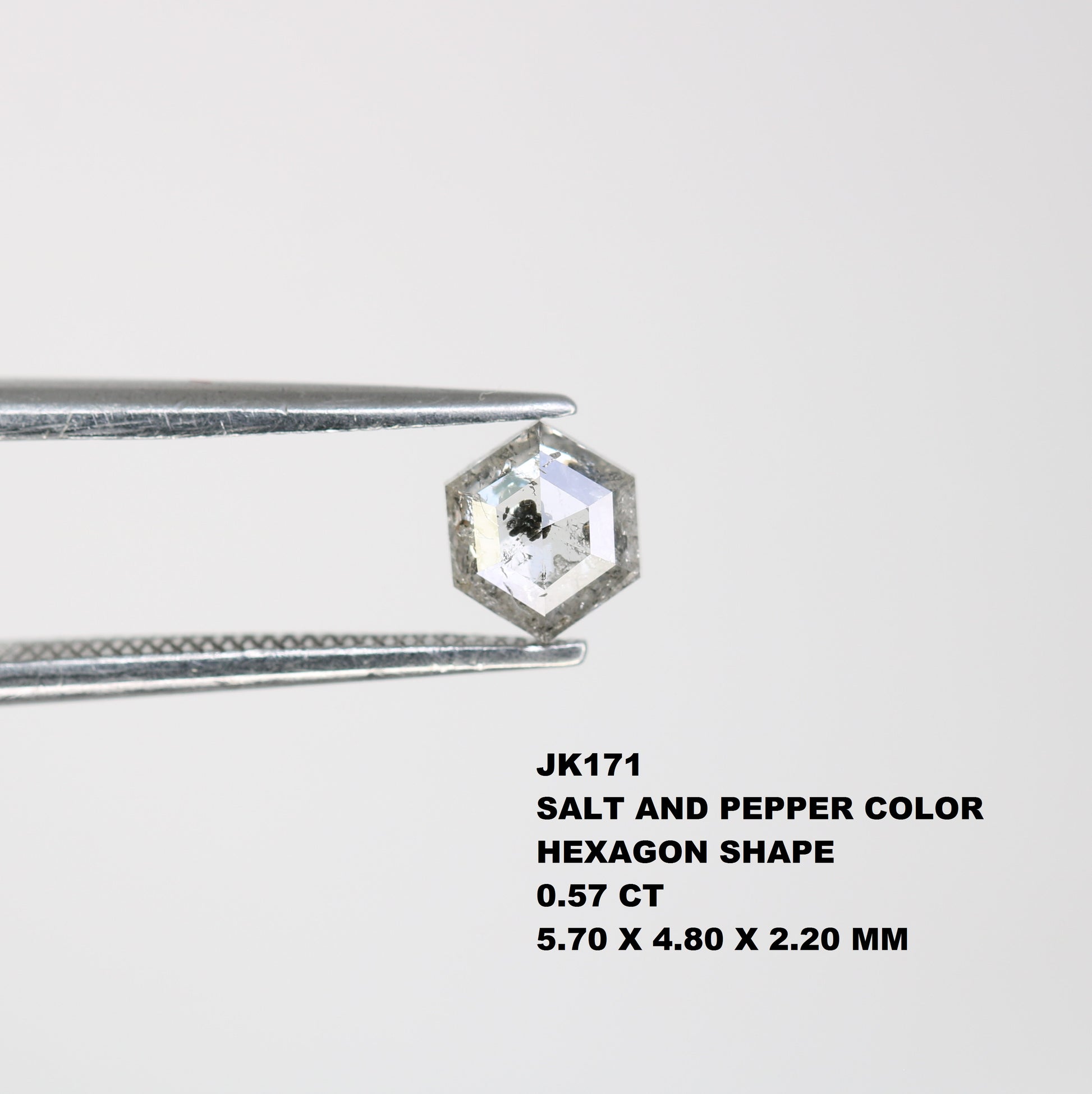 0.57 Carat Natural Hexagon Salt and Pepper Diamond – Elegant Loose Gem for Custom Wedding Rings - JayKrishna Diamond