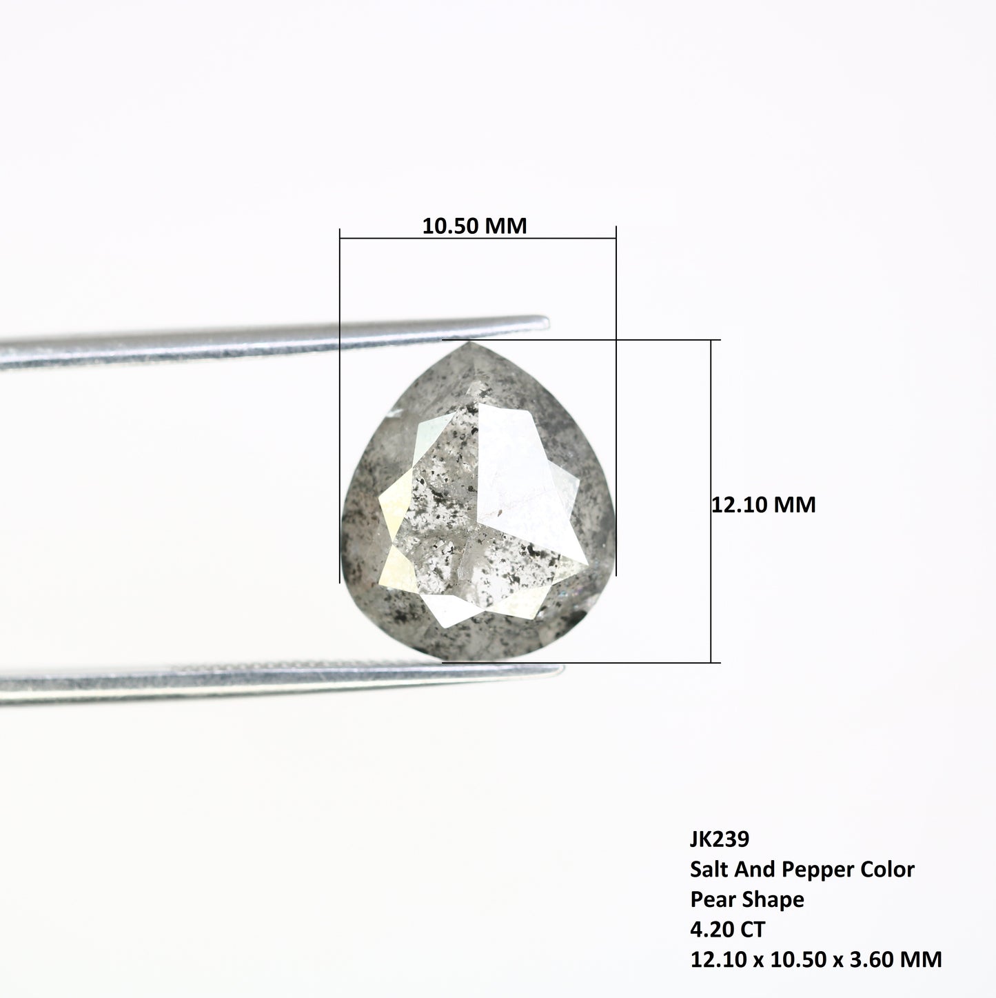 4.20 CT 12.10 MM Pear Shape Natural Salt And Pepper Loose Diamond For Engagement Ring - JayKrishna Diamond