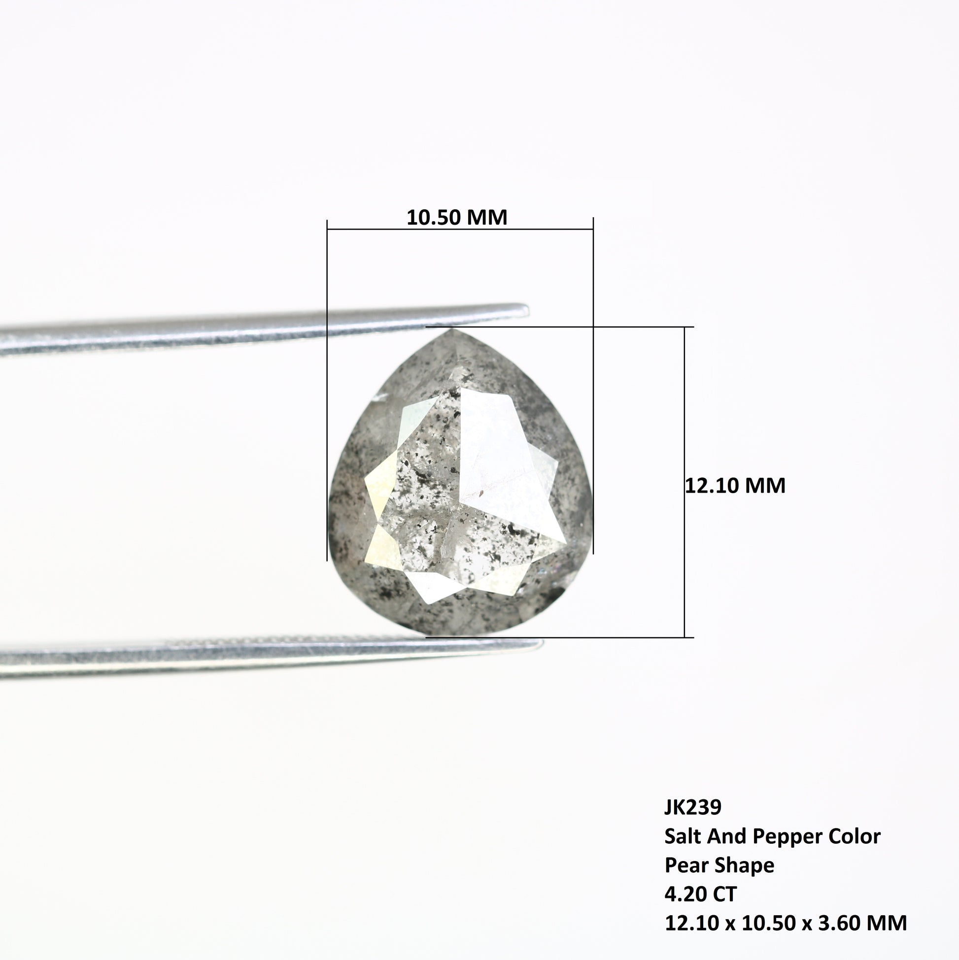 4.20 CT 12.10 MM Pear Shape Natural Salt And Pepper Loose Diamond For Engagement Ring - JayKrishna Diamond