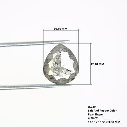 4.20 CT 12.10 MM Pear Shape Natural Salt And Pepper Loose Diamond For Engagement Ring - JayKrishna Diamond