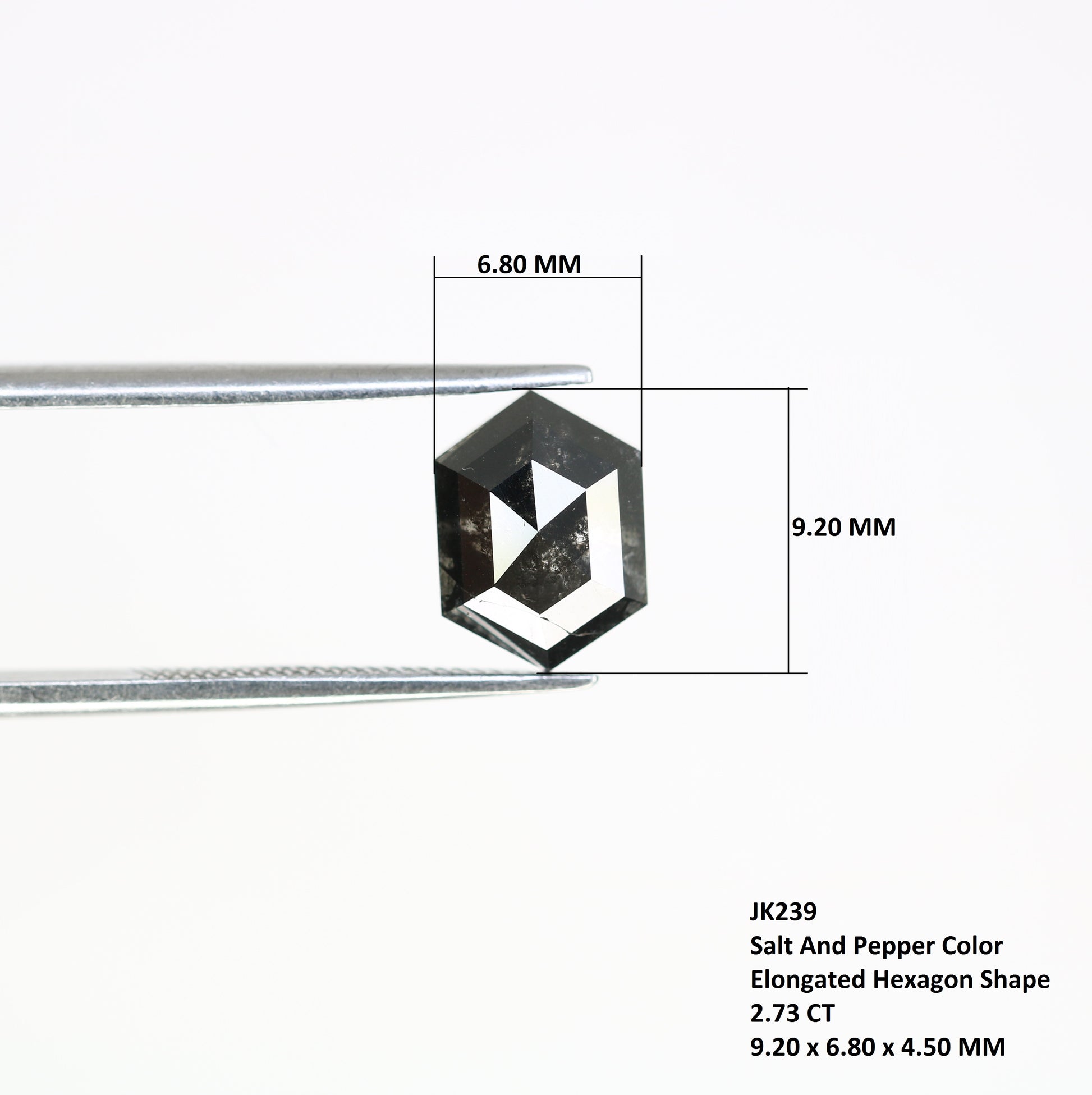 2.73 CT Elongated Hexagon Shape Salt And Pepper 9.20 MM Diamond For Wedding Band - JayKrishna Diamond