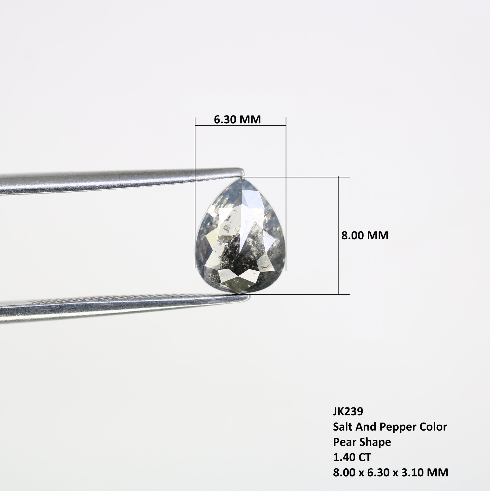 1.40 CT 8.00 MM Pear Shape Salt And Pepper Diamond For Proposal Ring - JayKrishna Diamond